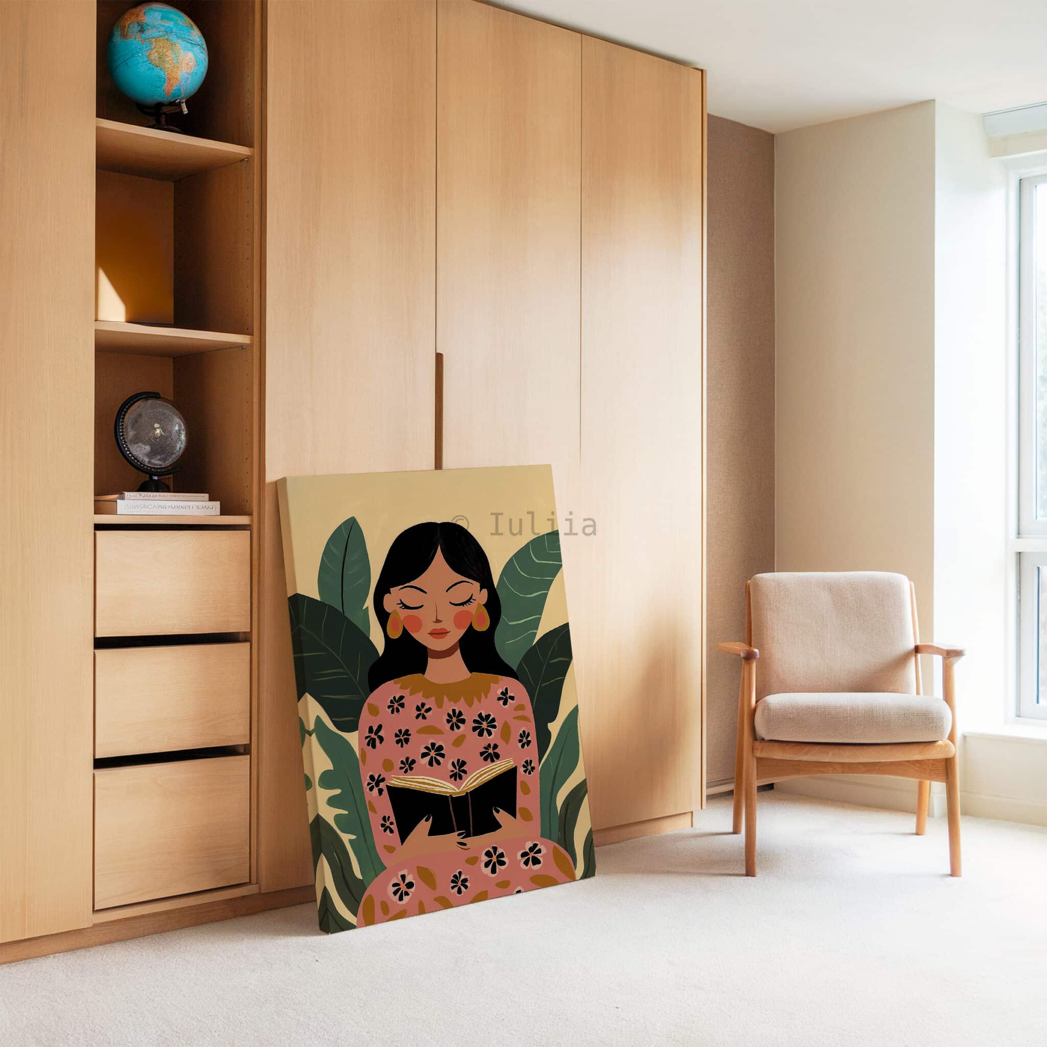 Reading Woman Canvas, Botanical Female Portrait Artwork Illustration, Home Library Decor, Contemporary Literary Wall Art, Peaceful Bedroom Accent - photo #3
