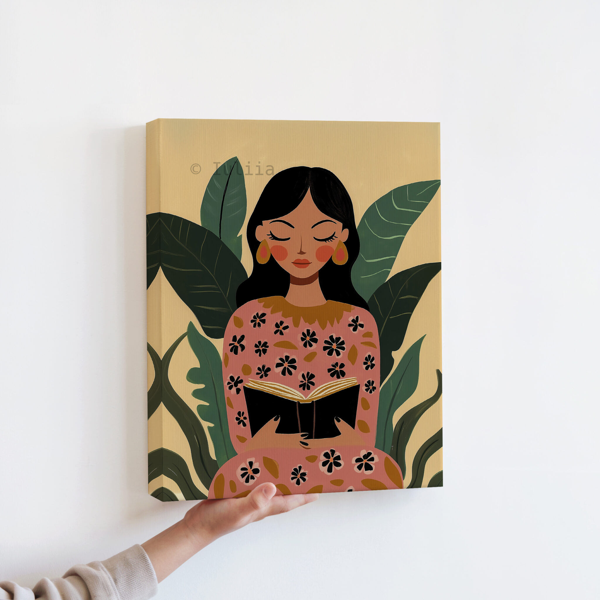 Reading Woman Canvas, Botanical Female Portrait Artwork Illustration, Home Library Decor, Contemporary Literary Wall Art, Peaceful Bedroom Accent - photo #12