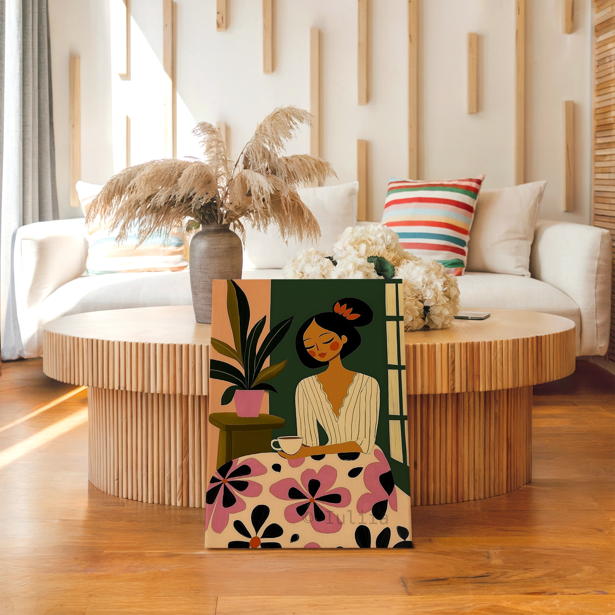 Slow Living Canvas, Peaceful Woman with Tea Print Artwork, Cozy Interior Illustration, Modern Feminine Wall Art, Relaxed Home Decor - photo #13