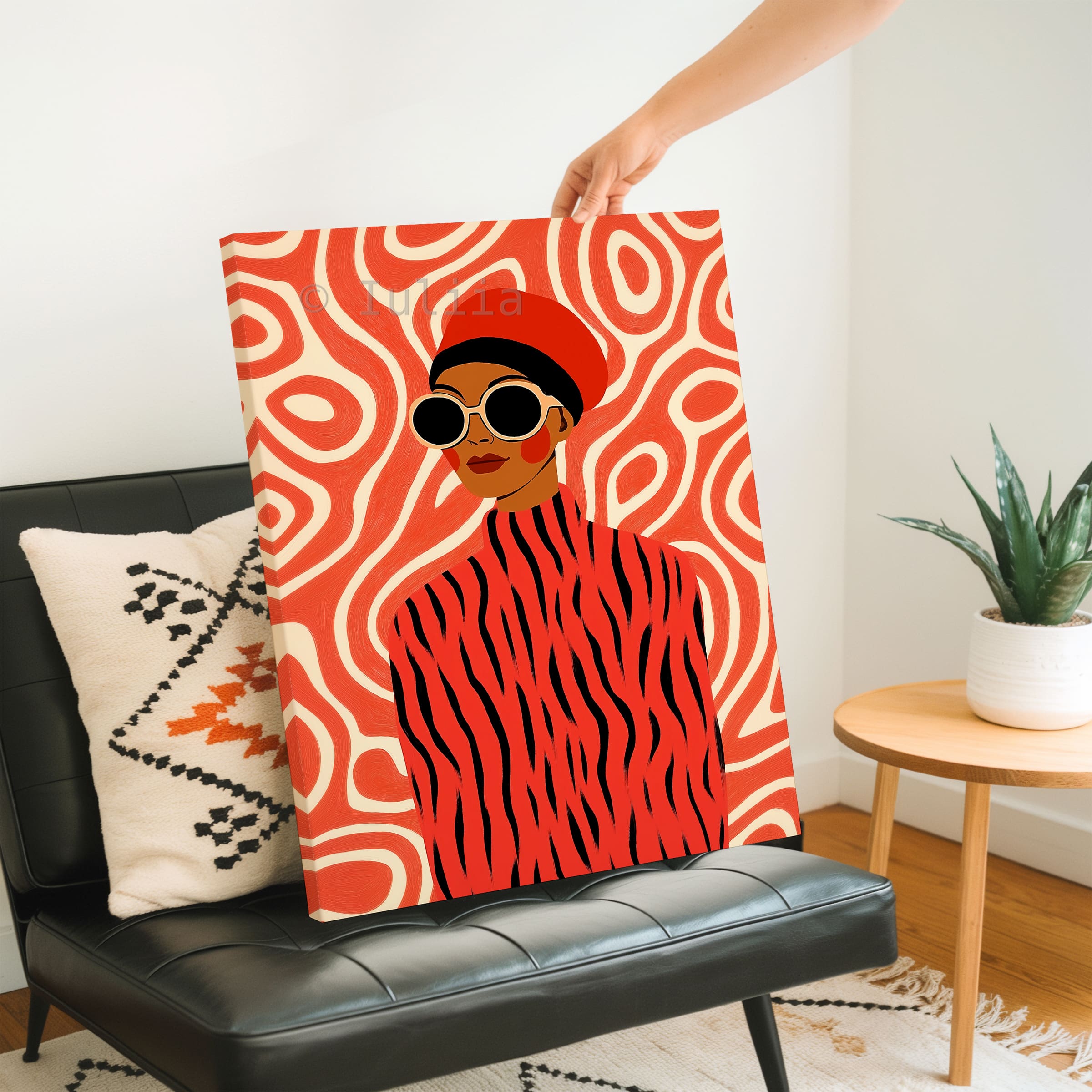 Modern Fashion Illustration Canvas, Editorial Woman Portrait Artwork, Bold Red Fashion Wall Art, Contemporary Living Room Bedroom Decor - photo #2