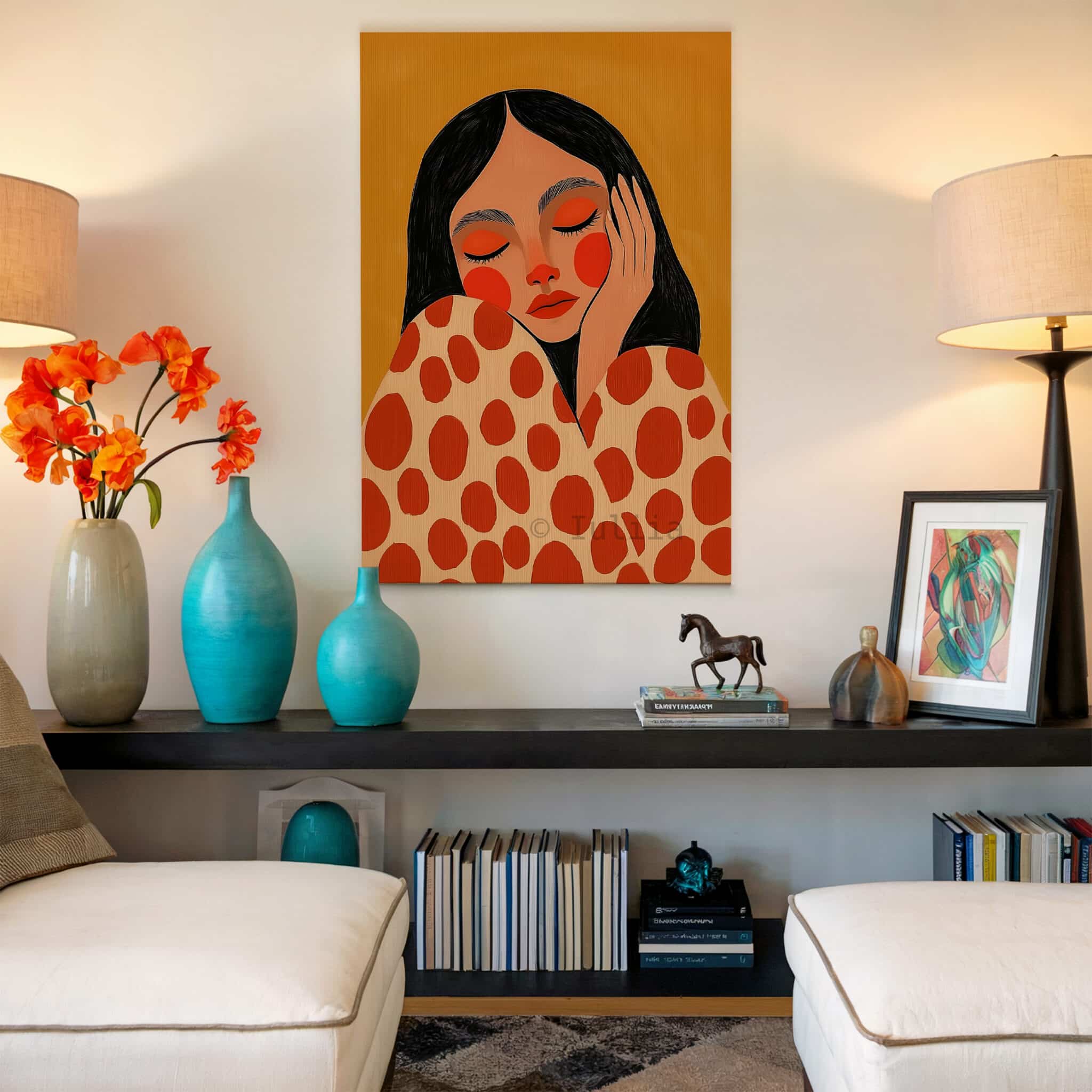 Canvas Gallery Portrait Art, Contemporary Female Illustration in Warm Terracotta Tones, Modern Wall Decor for Living Room Bedroom - photo #17