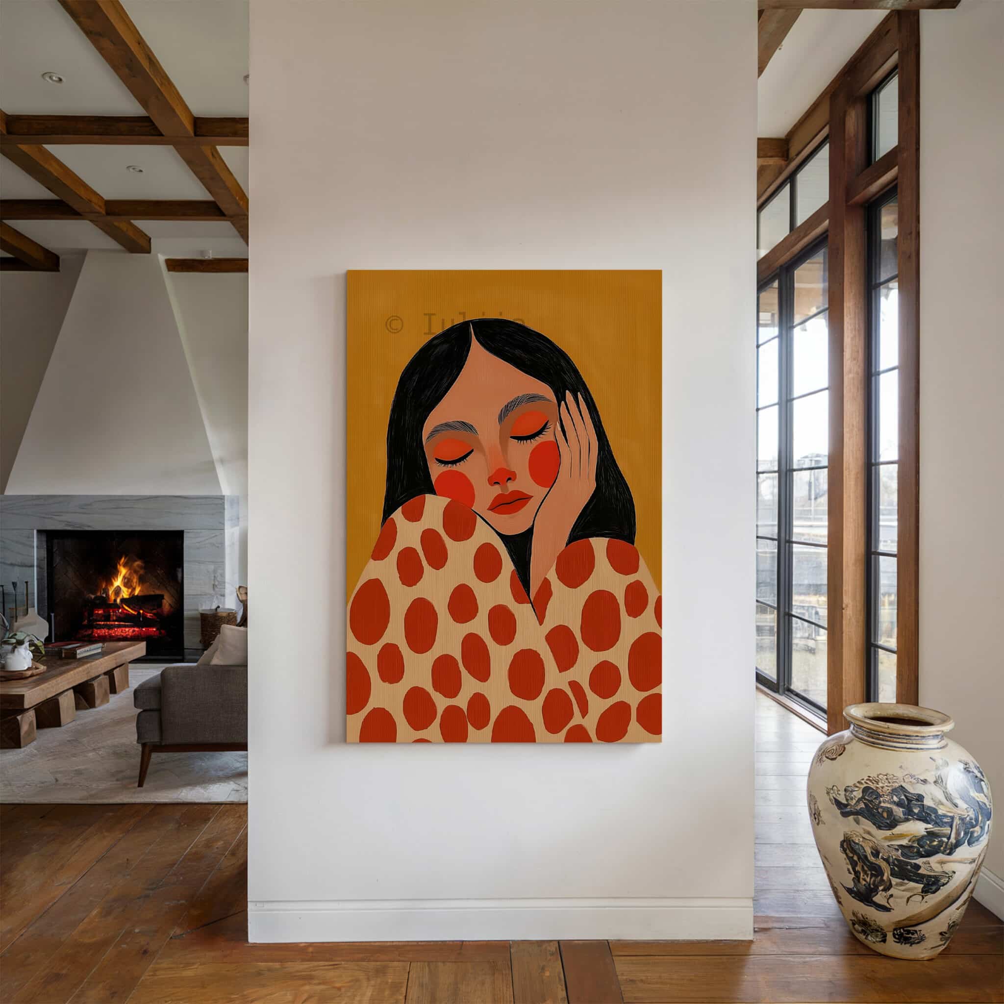 Canvas Gallery Portrait Art, Contemporary Female Illustration in Warm Terracotta Tones, Modern Wall Decor for Living Room Bedroom - photo #4