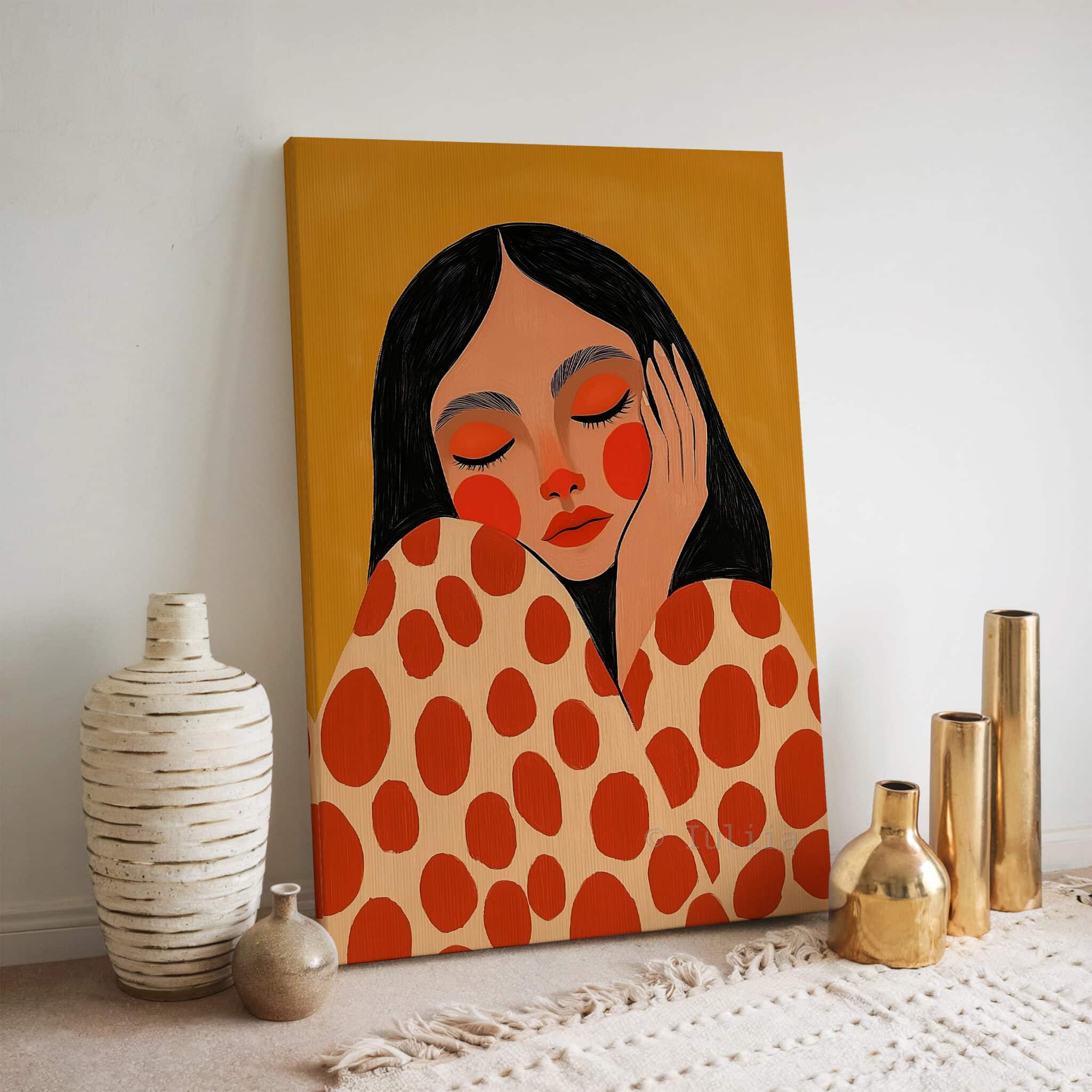Canvas Gallery Portrait Art, Contemporary Female Illustration in Warm Terracotta Tones, Modern Wall Decor for Living Room Bedroom - photo #6