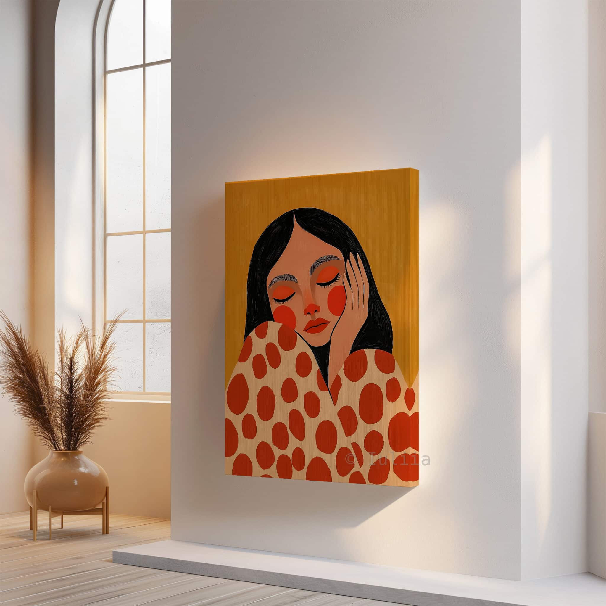Canvas Gallery Portrait Art, Contemporary Female Illustration in Warm Terracotta Tones, Modern Wall Decor for Living Room Bedroom - photo #14
