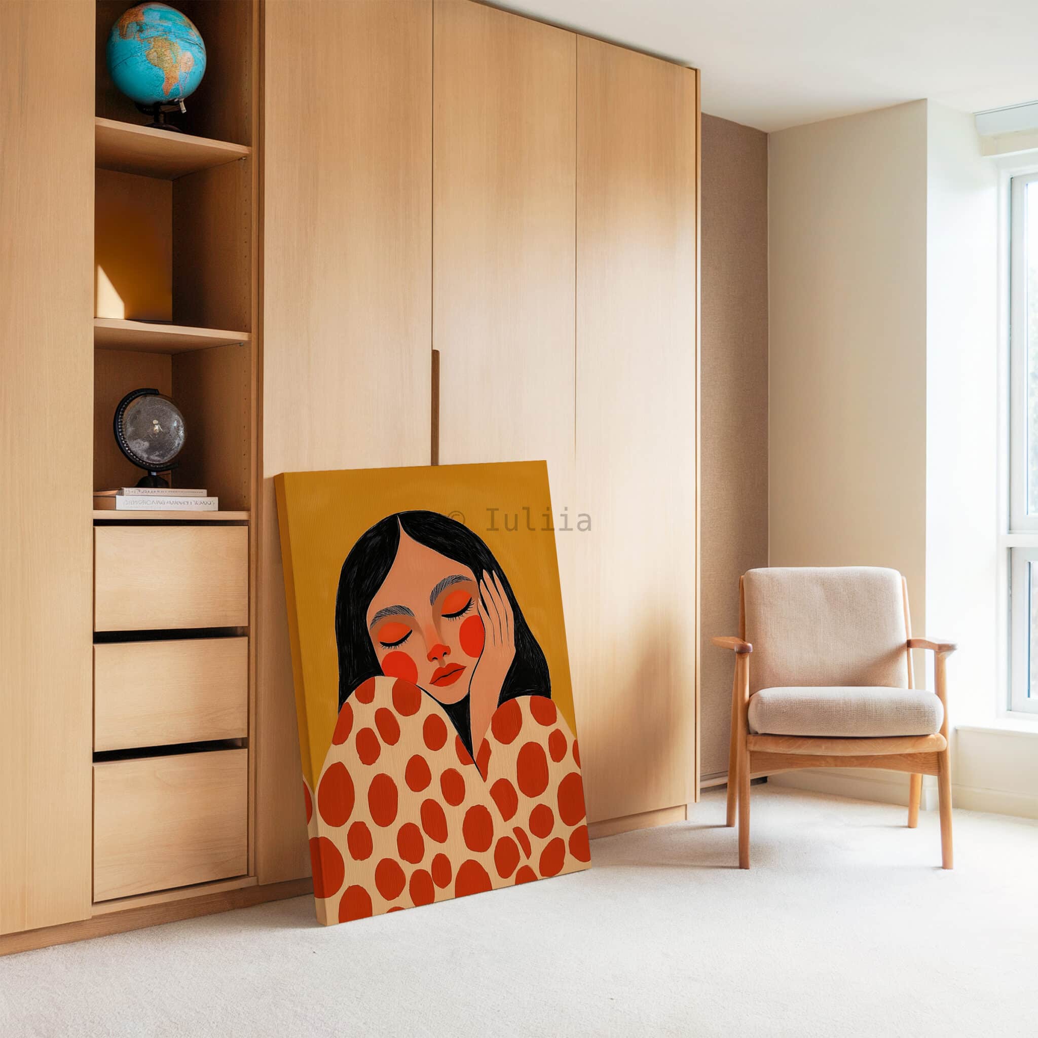 Canvas Gallery Portrait Art, Contemporary Female Illustration in Warm Terracotta Tones, Modern Wall Decor for Living Room Bedroom - photo #3