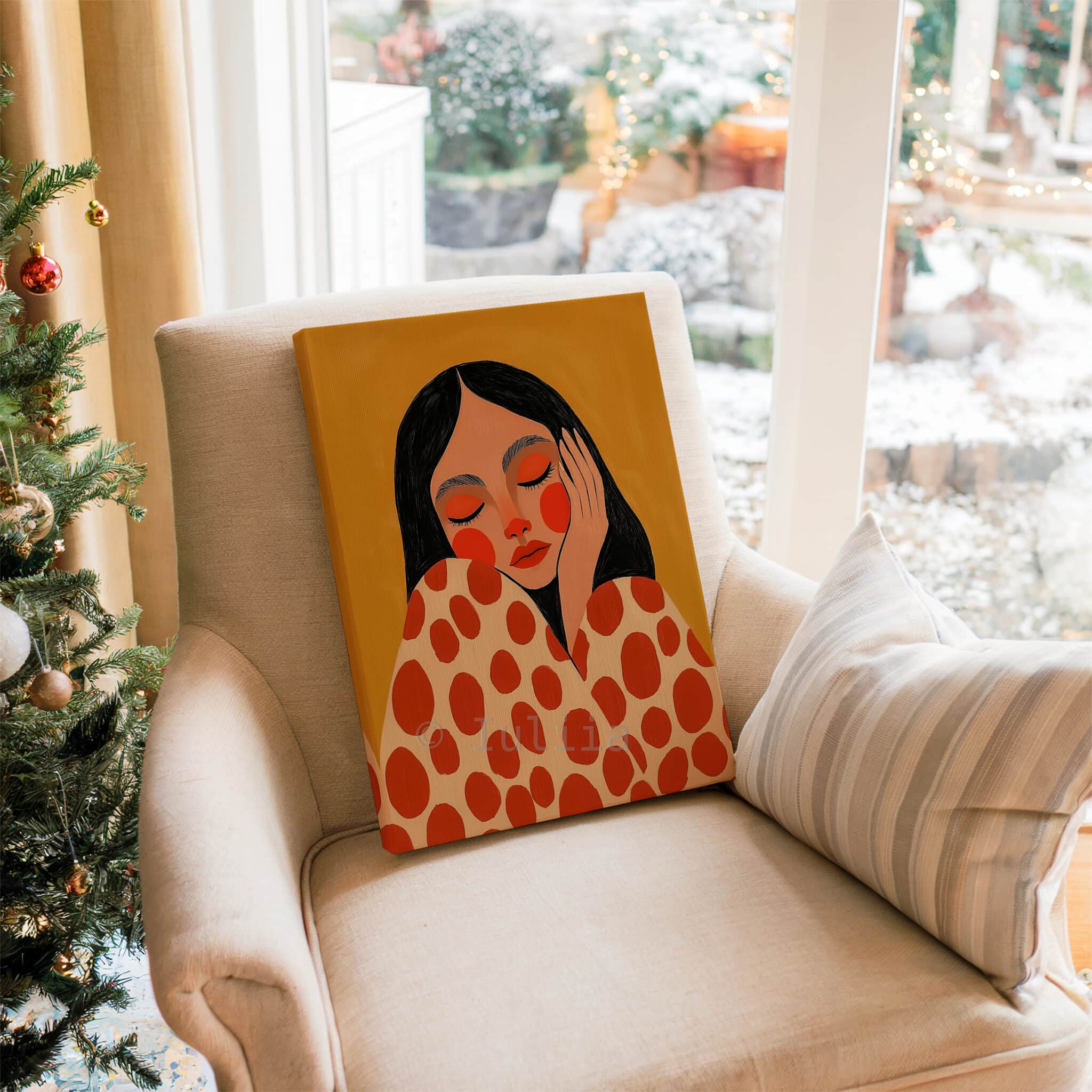 Canvas Gallery Portrait Art, Contemporary Female Illustration in Warm Terracotta Tones, Modern Wall Decor for Living Room Bedroom - photo #15