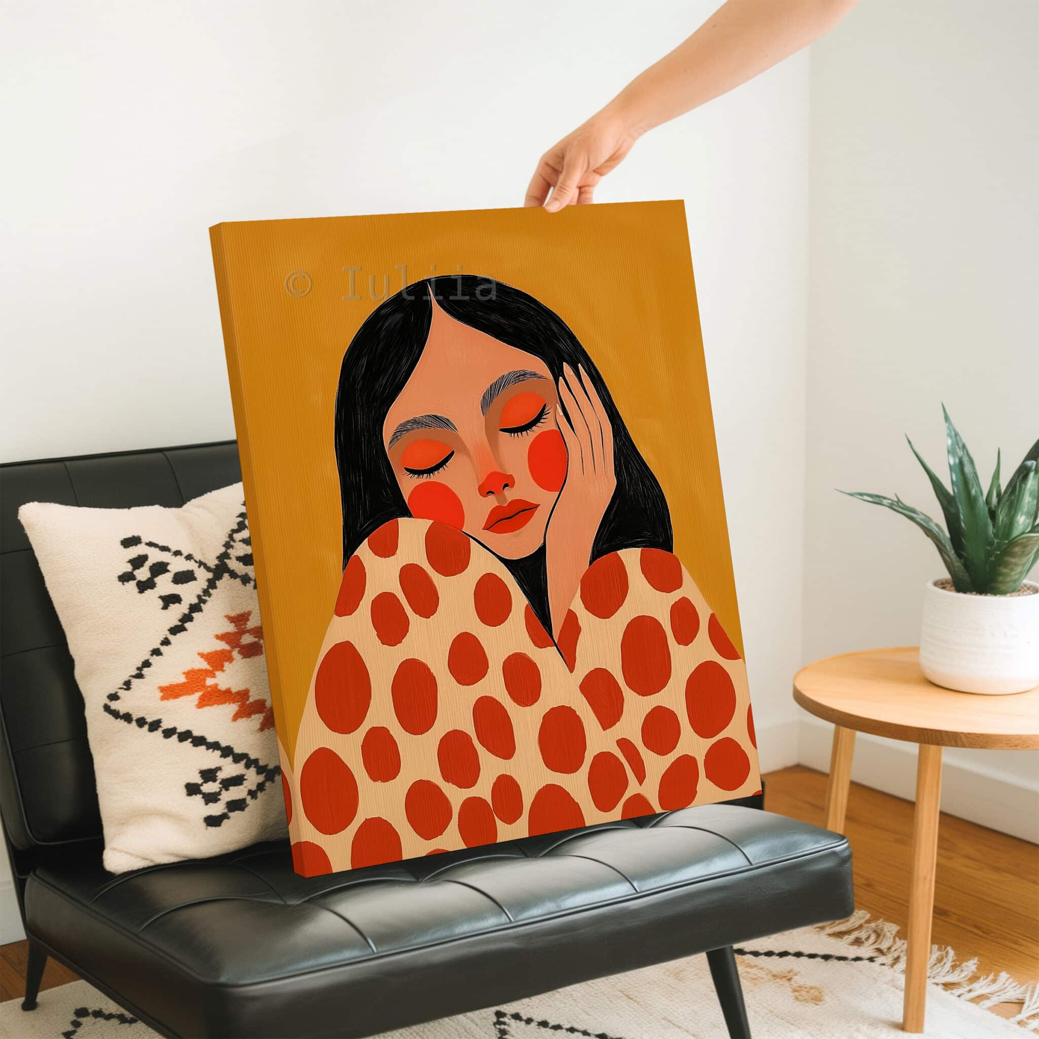 Canvas Gallery Portrait Art, Contemporary Female Illustration in Warm Terracotta Tones, Modern Wall Decor for Living Room Bedroom - photo #2