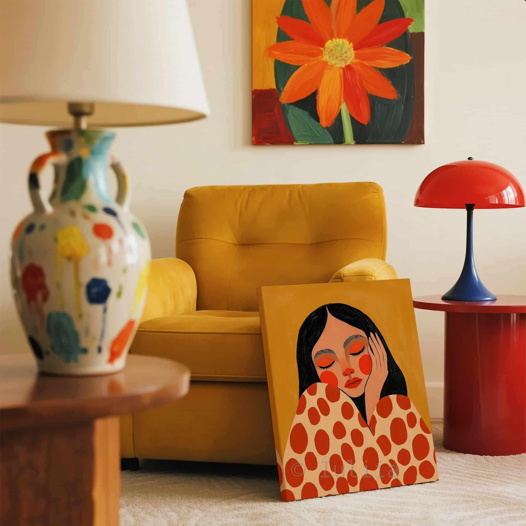 Canvas Gallery Portrait Art, Contemporary Female Illustration in Warm Terracotta Tones, Modern Wall Decor for Living Room Bedroom - photo #11