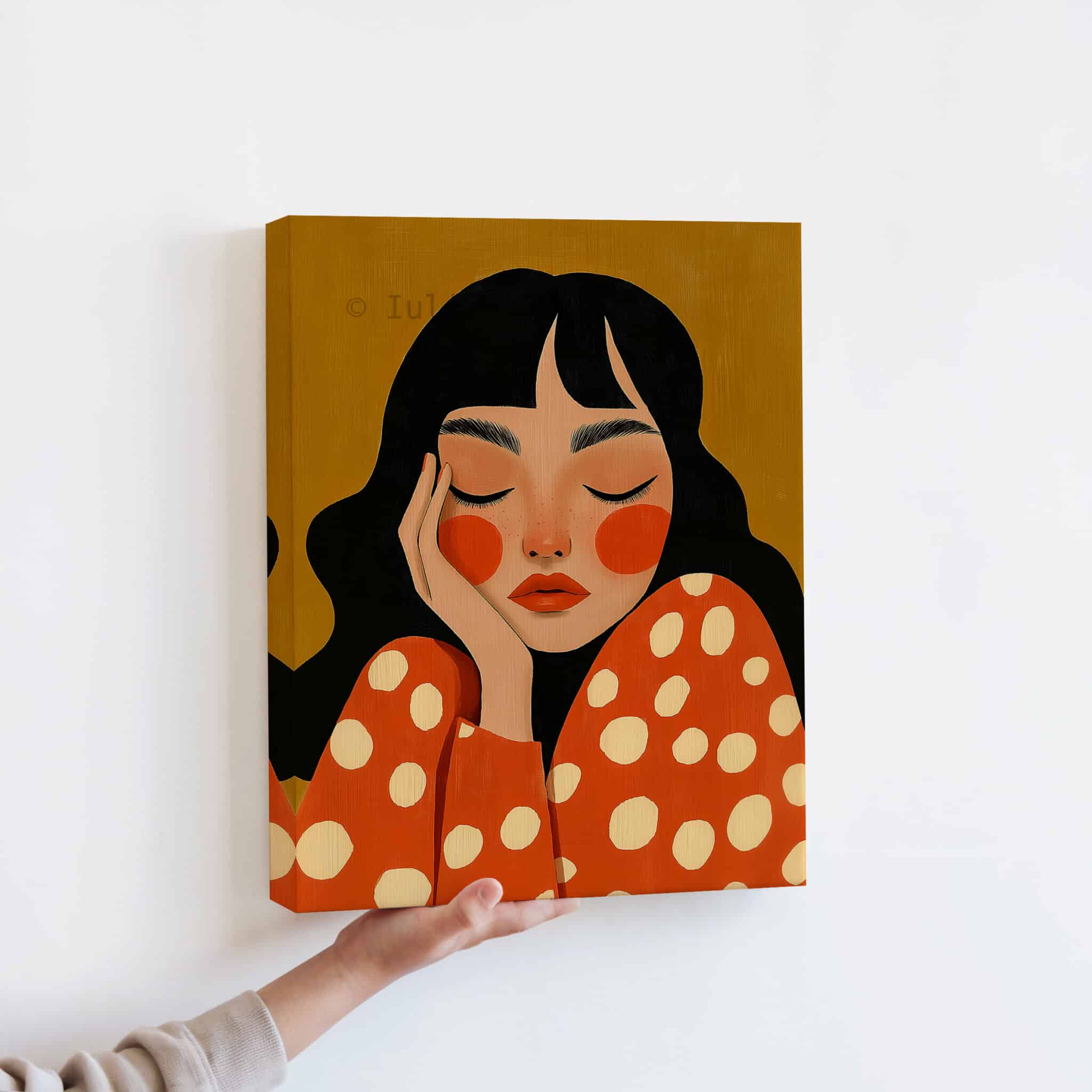 Canvas Expressive Figure Print, Serene Woman Portrait in Warm Orange Tones, Designer Artwork for Contemporary Home - photo #12