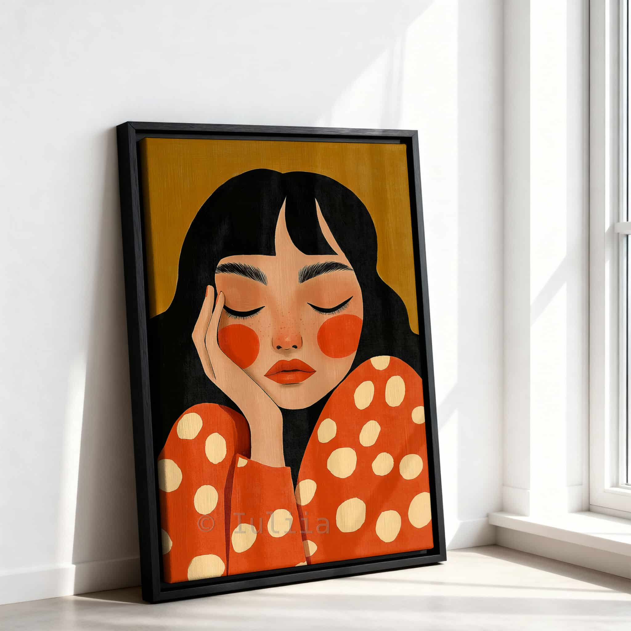 Canvas Expressive Figure Print, Serene Woman Portrait in Warm Orange Tones, Designer Artwork for Contemporary Home - photo #10