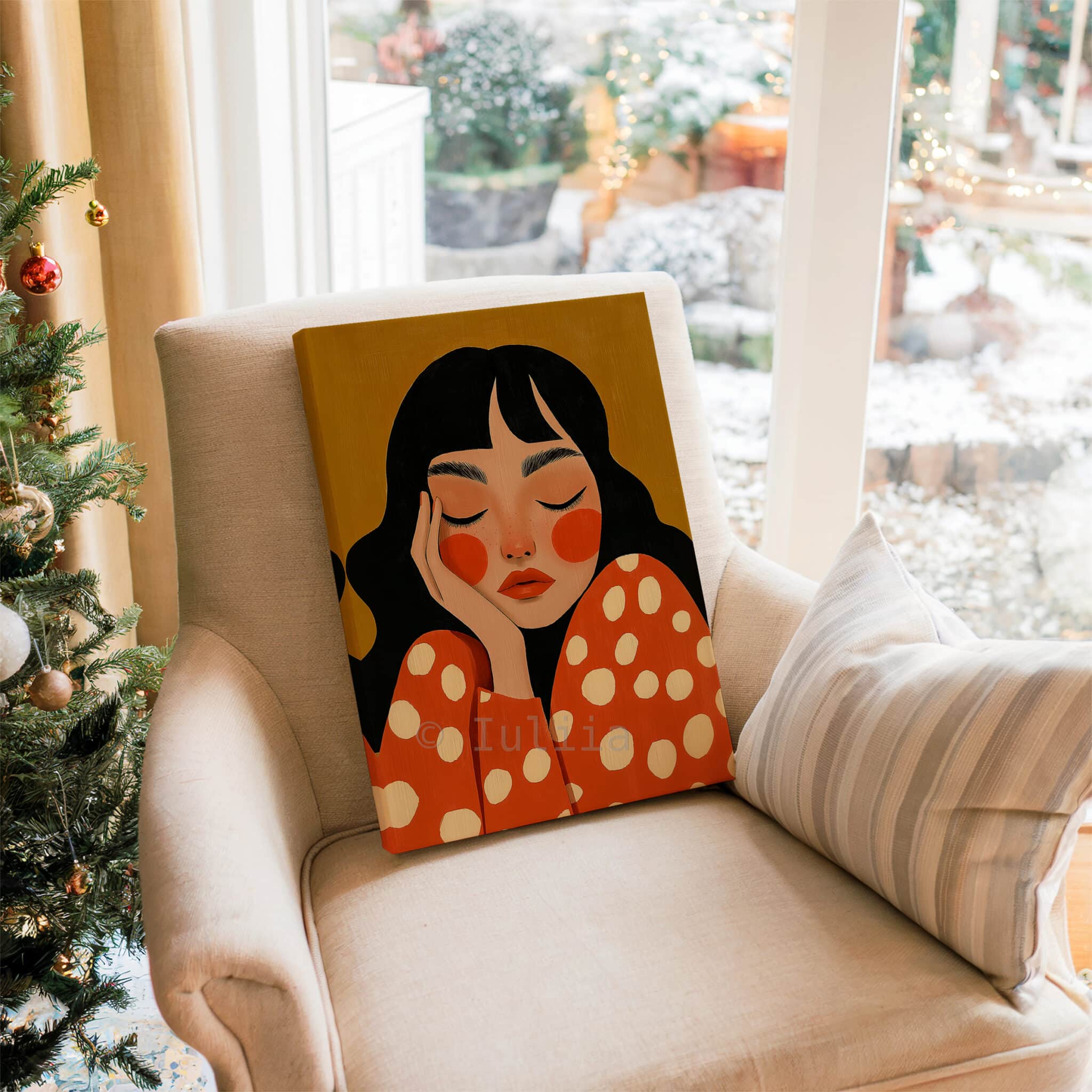 Canvas Expressive Figure Print, Serene Woman Portrait in Warm Orange Tones, Designer Artwork for Contemporary Home - photo #15