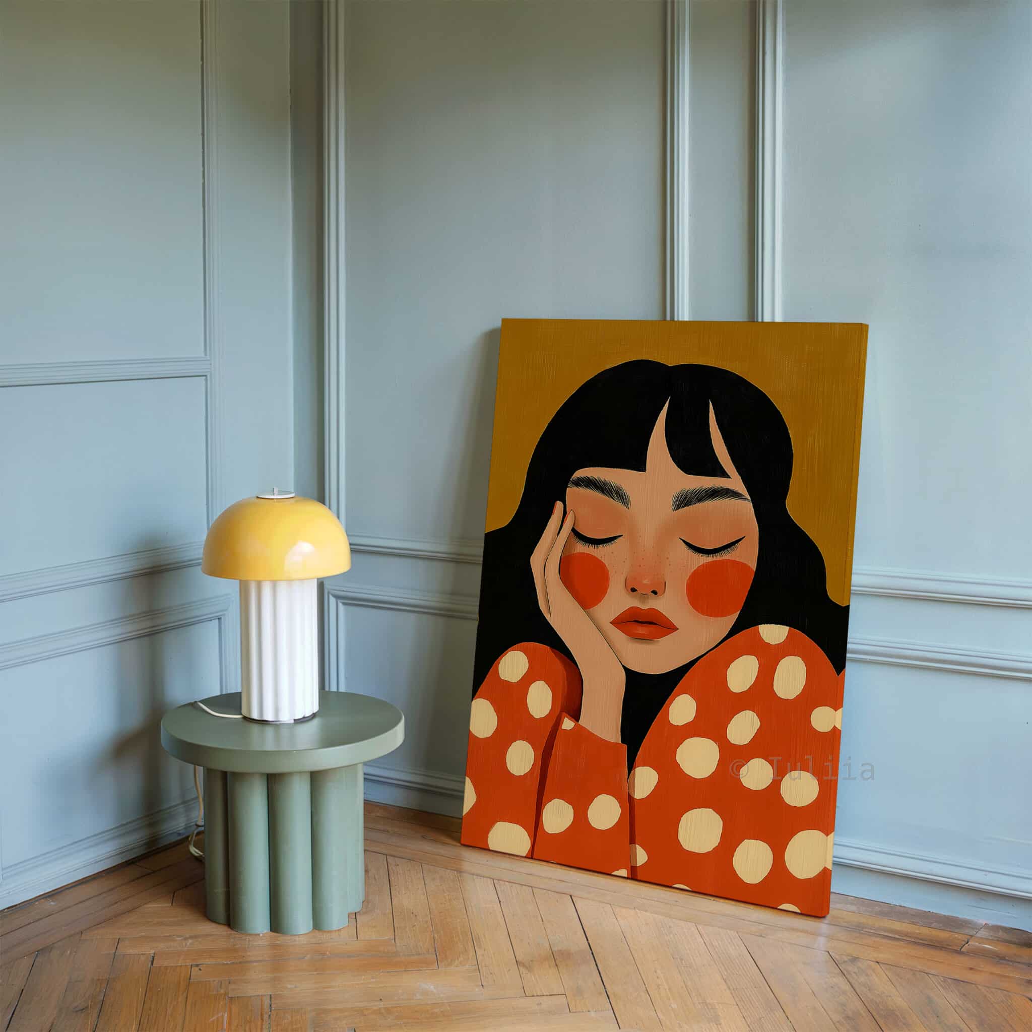 Canvas Expressive Figure Print, Serene Woman Portrait in Warm Orange Tones, Designer Artwork for Contemporary Home - photo #16