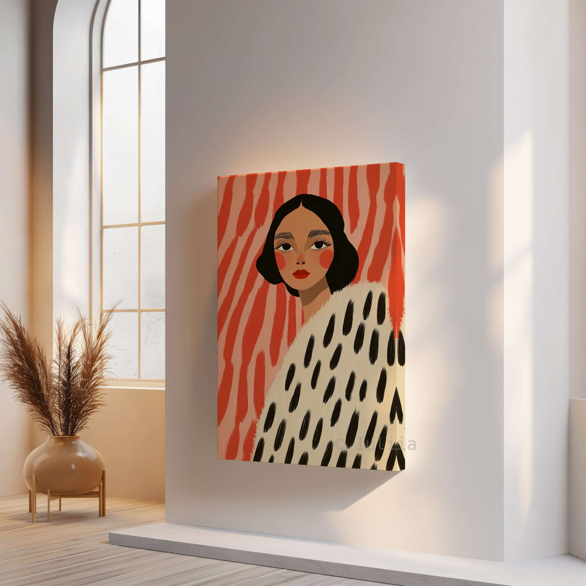 Canvas Boutique Wall Art, Modern Female Portrait Print with Coral Abstract Background, Contemporary Fashion Decor for Bedroom Studio - photo #14