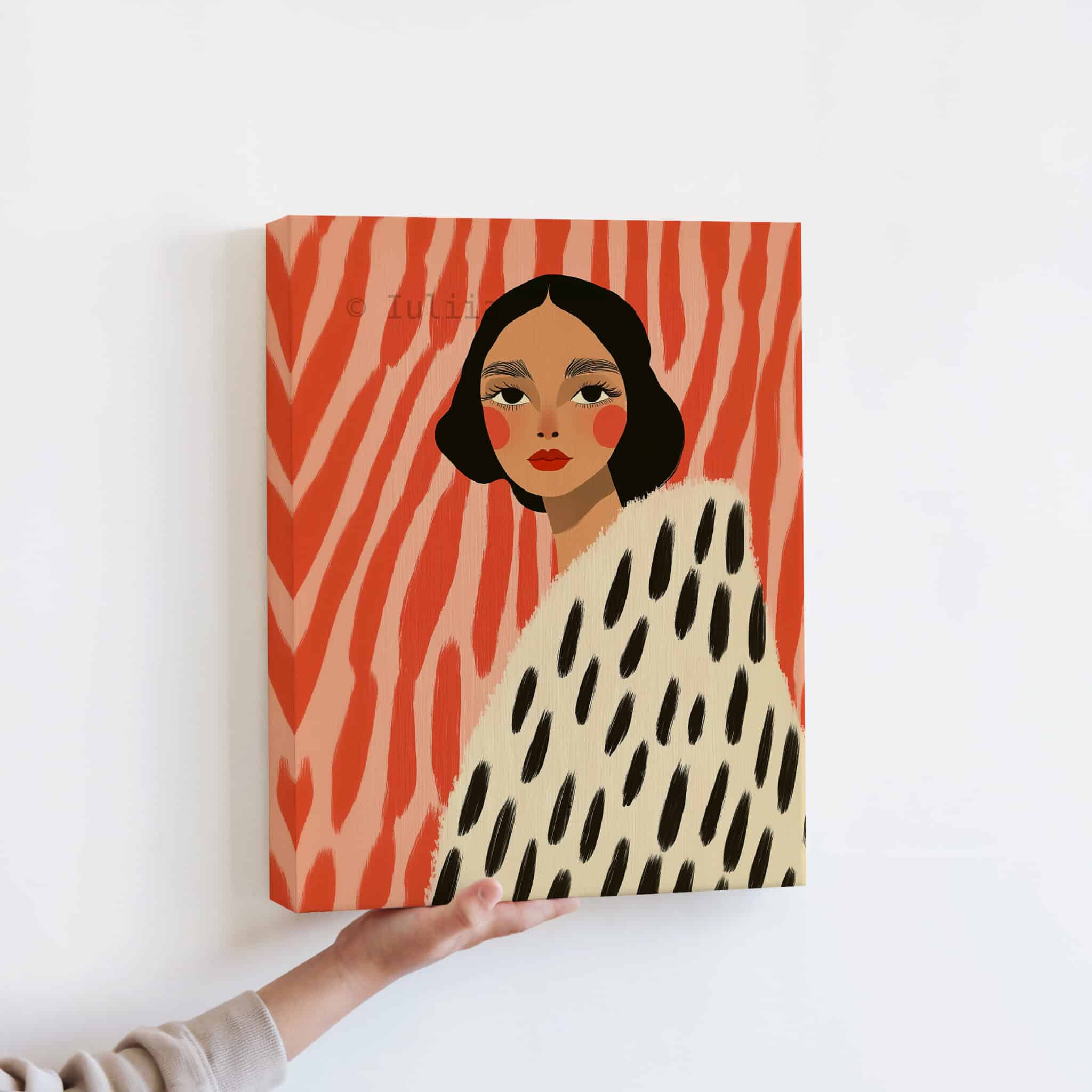 Canvas Boutique Wall Art, Modern Female Portrait Print with Coral Abstract Background, Contemporary Fashion Decor for Bedroom Studio - photo #12
