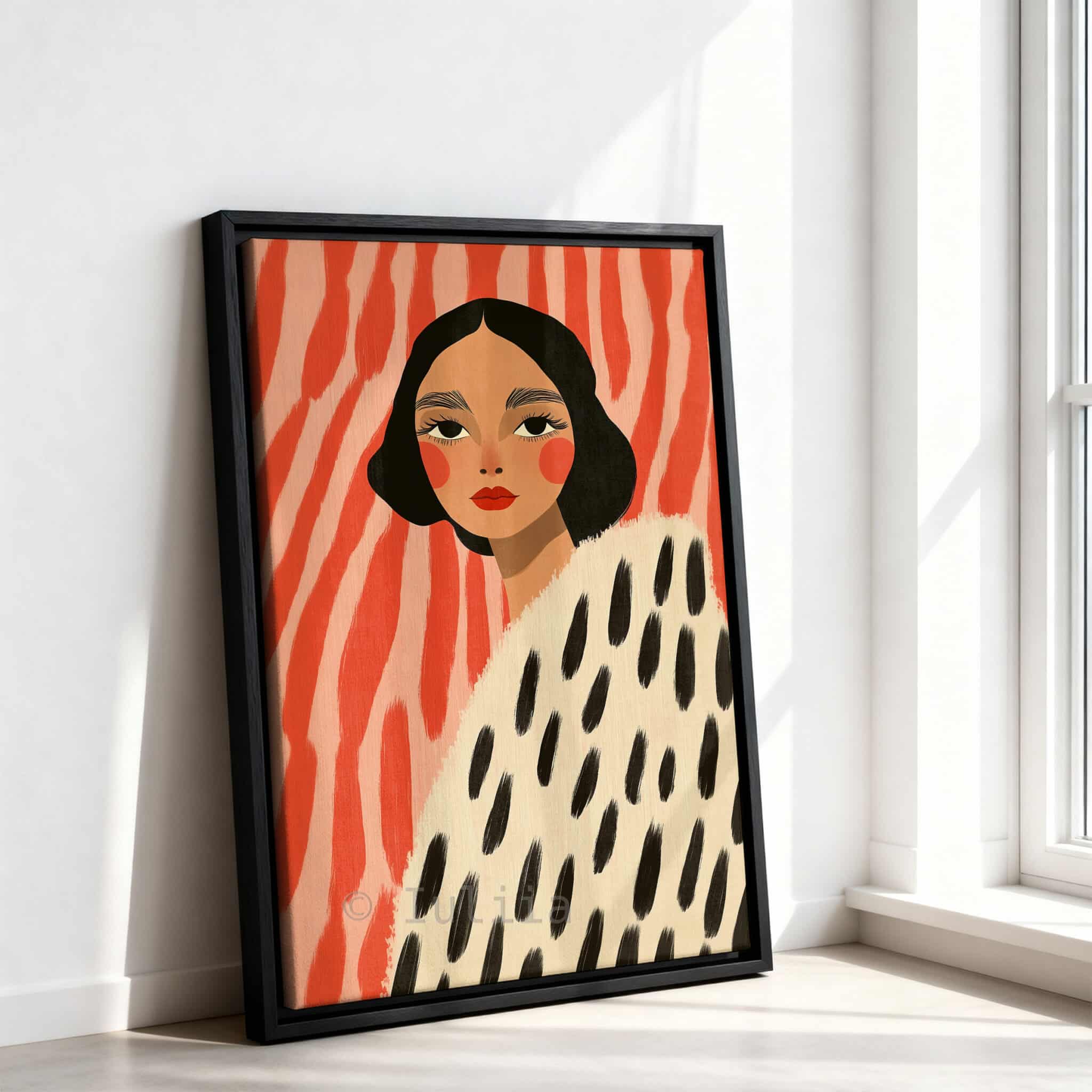 Canvas Boutique Wall Art, Modern Female Portrait Print with Coral Abstract Background, Contemporary Fashion Decor for Bedroom Studio - photo #10