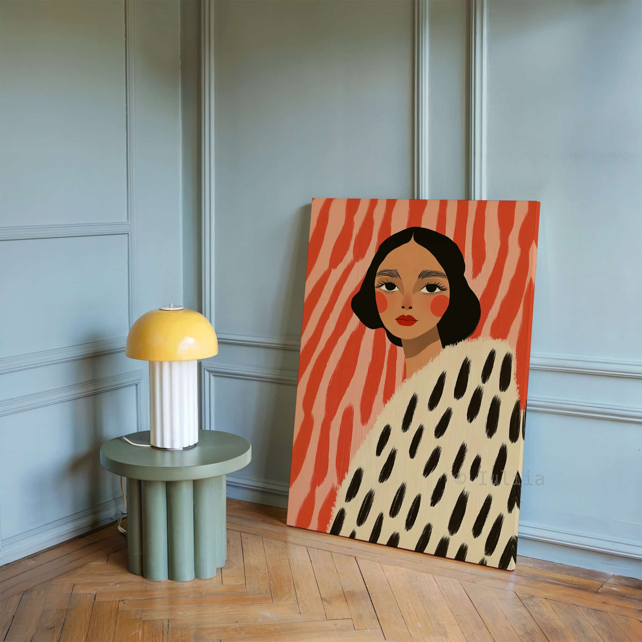 Canvas Boutique Wall Art, Modern Female Portrait Print with Coral Abstract Background, Contemporary Fashion Decor for Bedroom Studio - photo #16