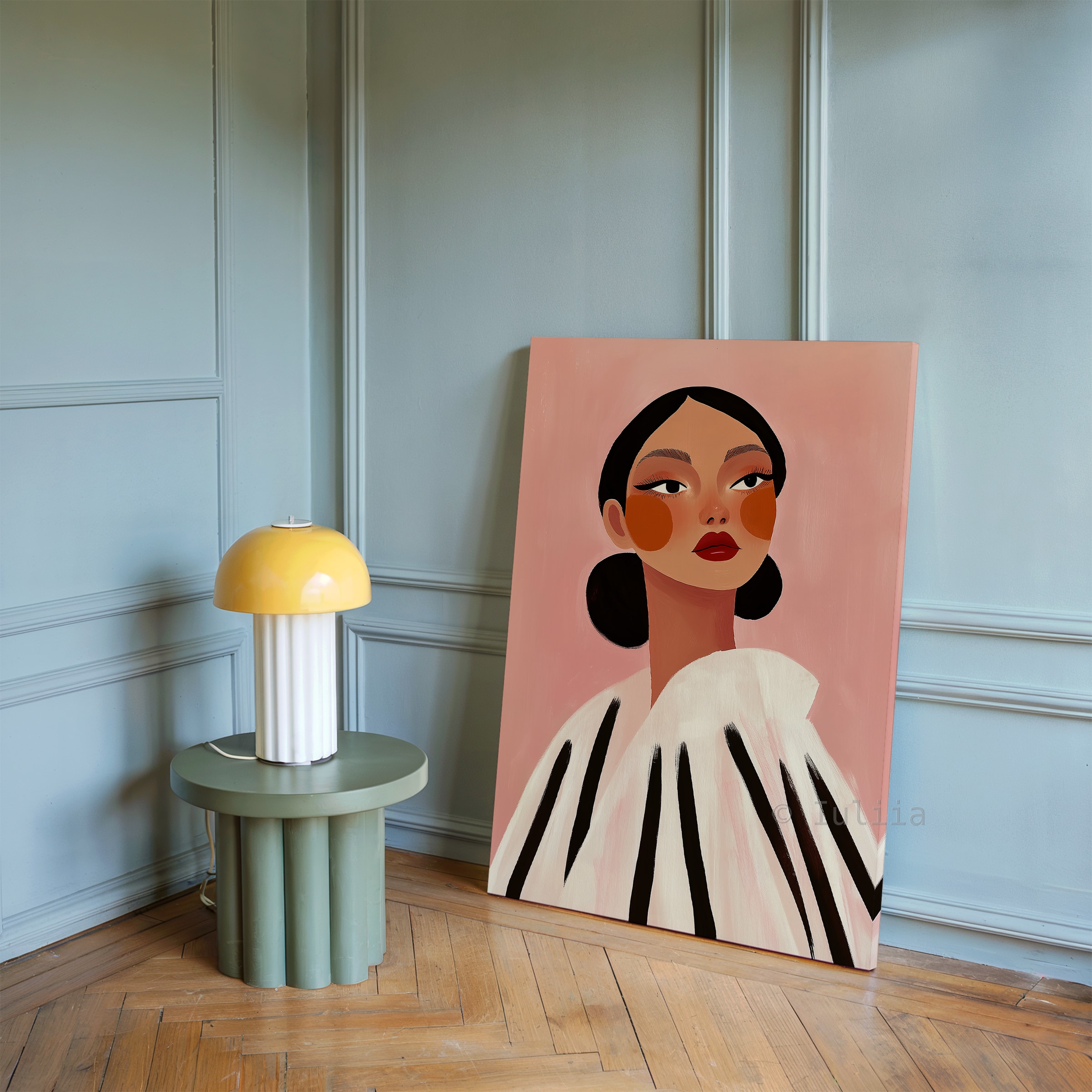 Canvas Elegant Portrait Art, Modern Feminine Wall Decor with Graphic Stripes, Chic Fashion Illustration for Bedroom, Beauty Studio - photo #10