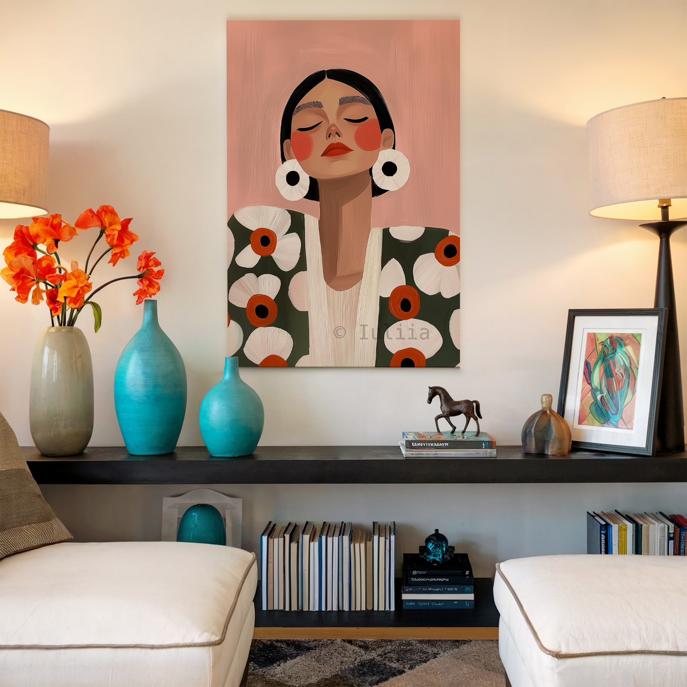 Canvas Botanical Portrait Art, Modern Floral Woman Illustration, Contemporary Feminine Wall Decor for Bedroom, Living Room and Studio - photo #17