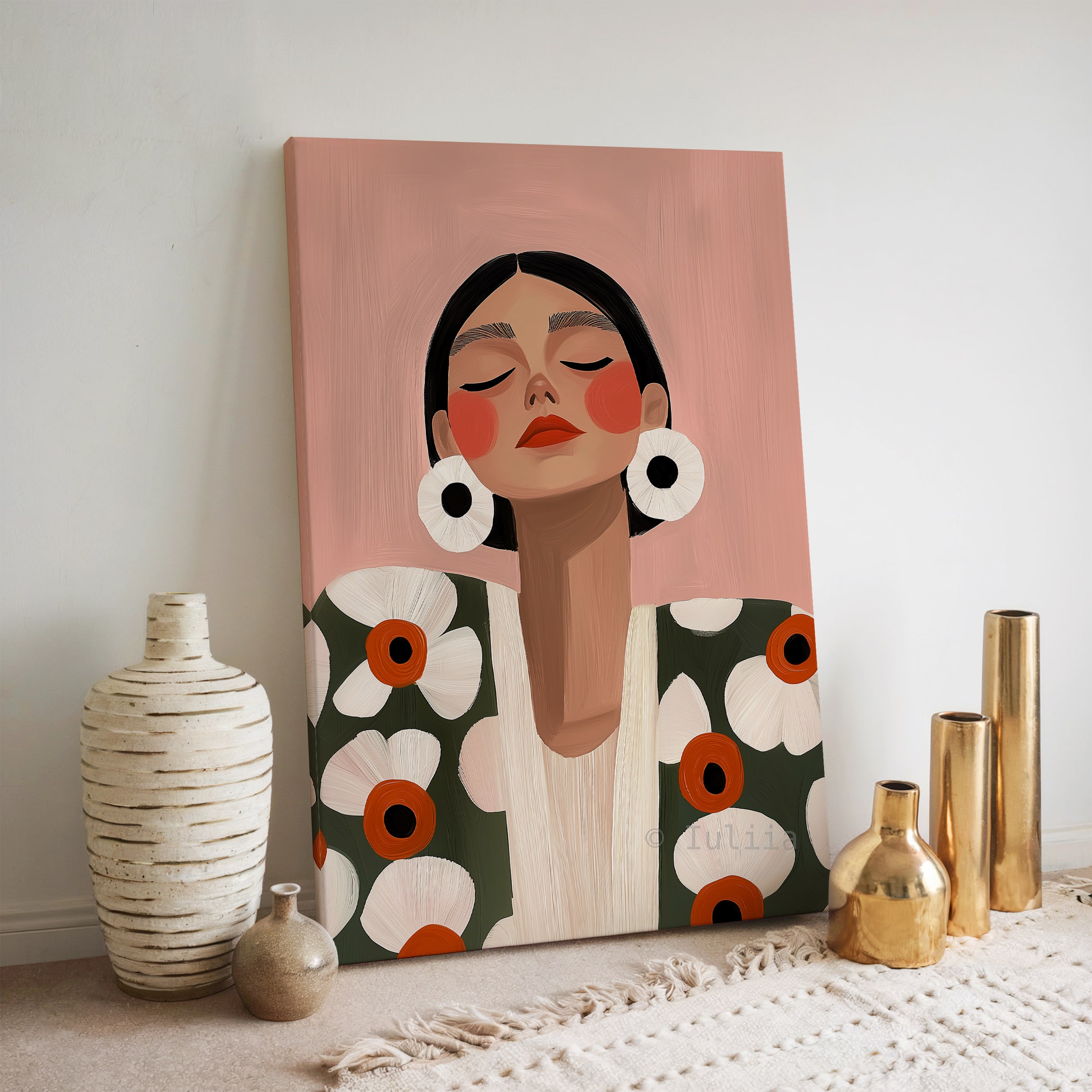 Canvas Botanical Portrait Art, Modern Floral Woman Illustration, Contemporary Feminine Wall Decor for Bedroom, Living Room and Studio - photo #6