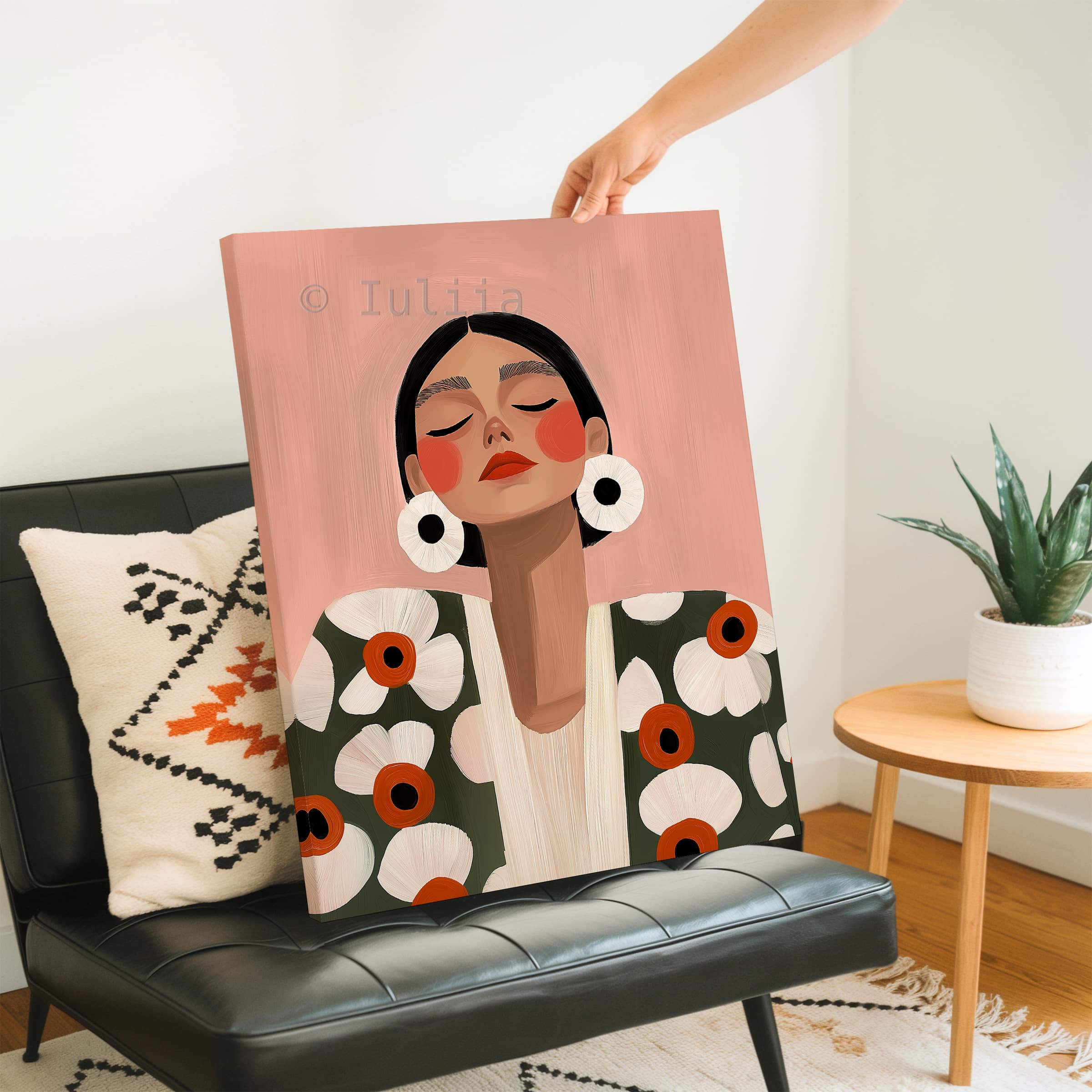 Canvas Botanical Portrait Art, Modern Floral Woman Illustration, Contemporary Feminine Wall Decor for Bedroom, Living Room and Studio - photo #2