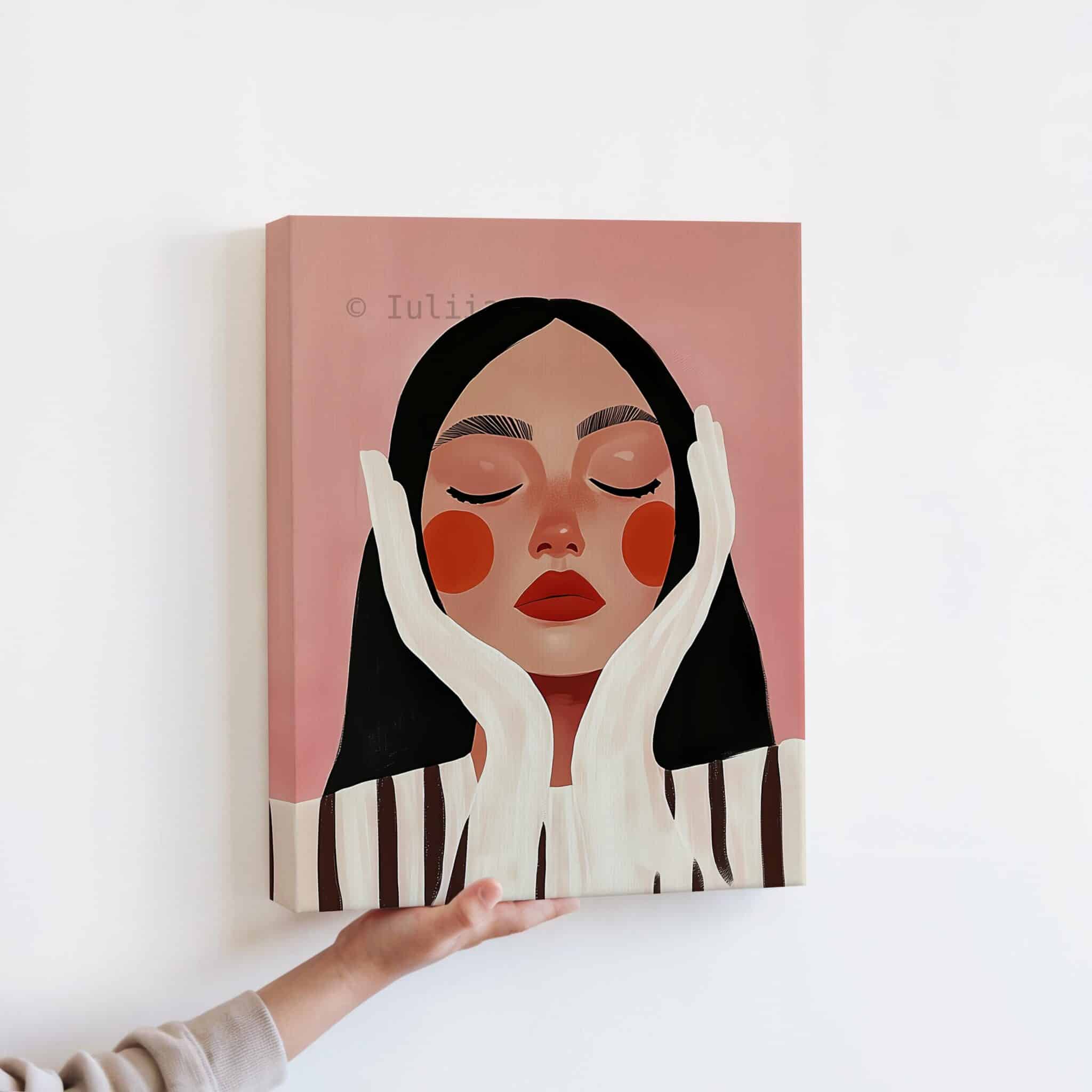 Serene Portrait Canvas Wall Art, Minimalist Blush Woman Illustration Set, Contemporary Pink Wall Decor, Peaceful Bedroom Living Room Artwork - photo #10