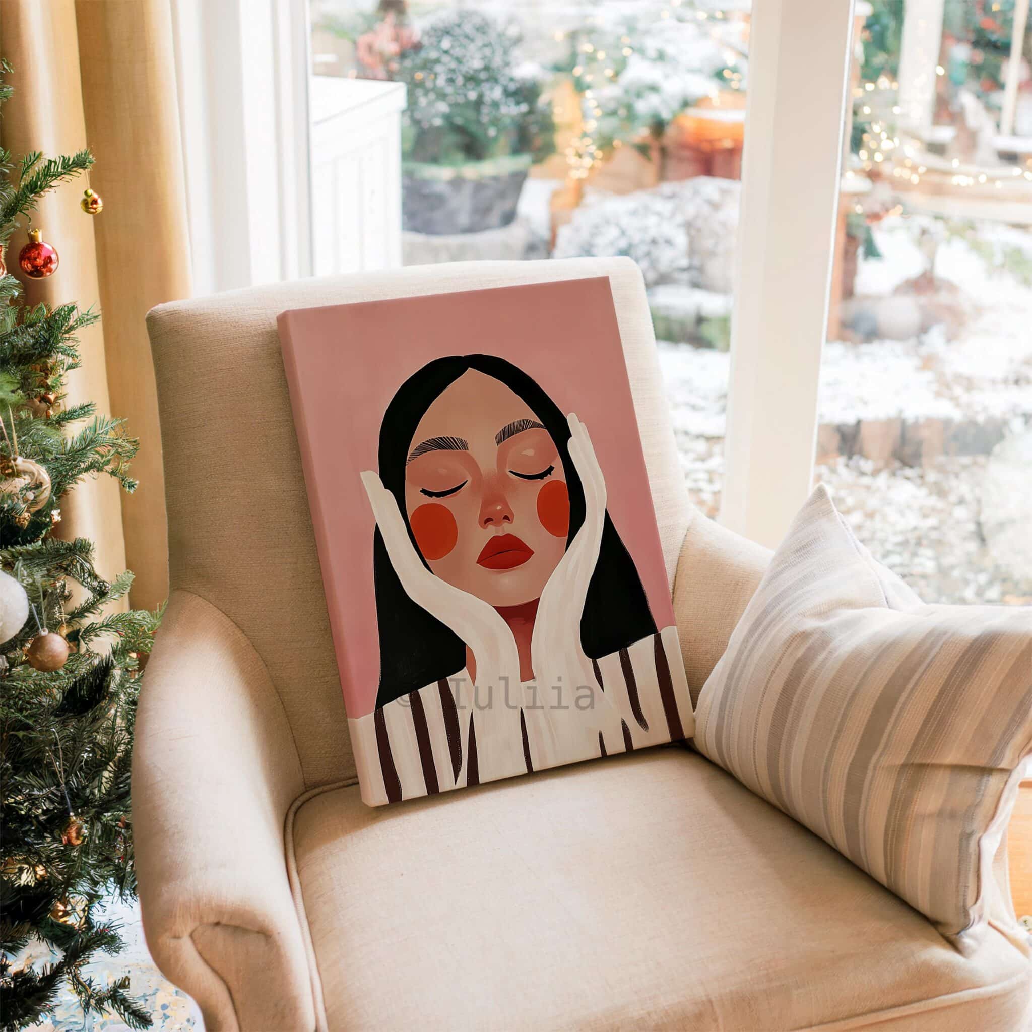 Serene Portrait Canvas Wall Art, Minimalist Blush Woman Illustration Set, Contemporary Pink Wall Decor, Peaceful Bedroom Living Room Artwork - photo #12