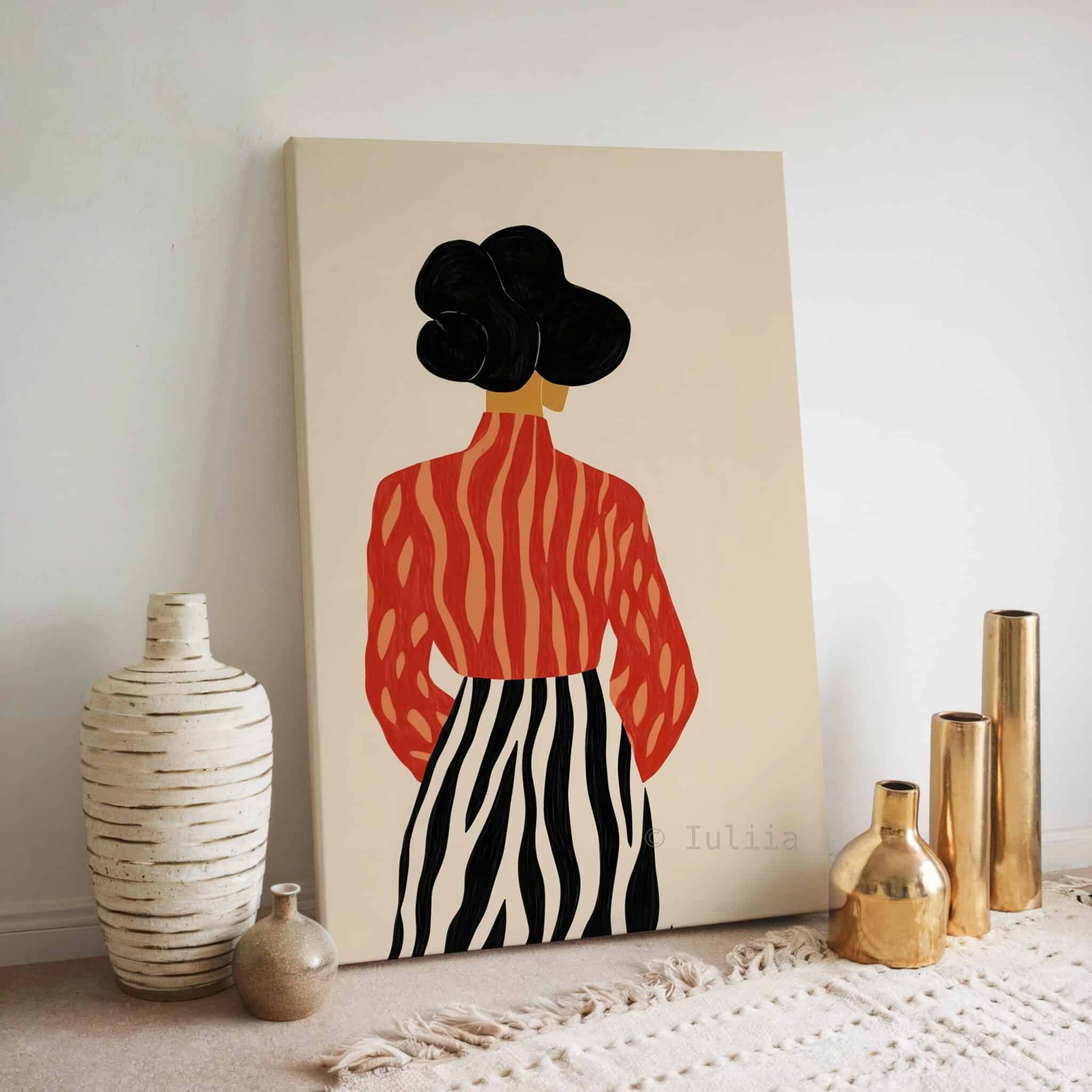 Stylish Woman Three Panels Canvas, Floral Fashion Illustration, Contemporary Portrait Artwork, Neutral Living Room Decor, Three Panel Wall Design - photo #13