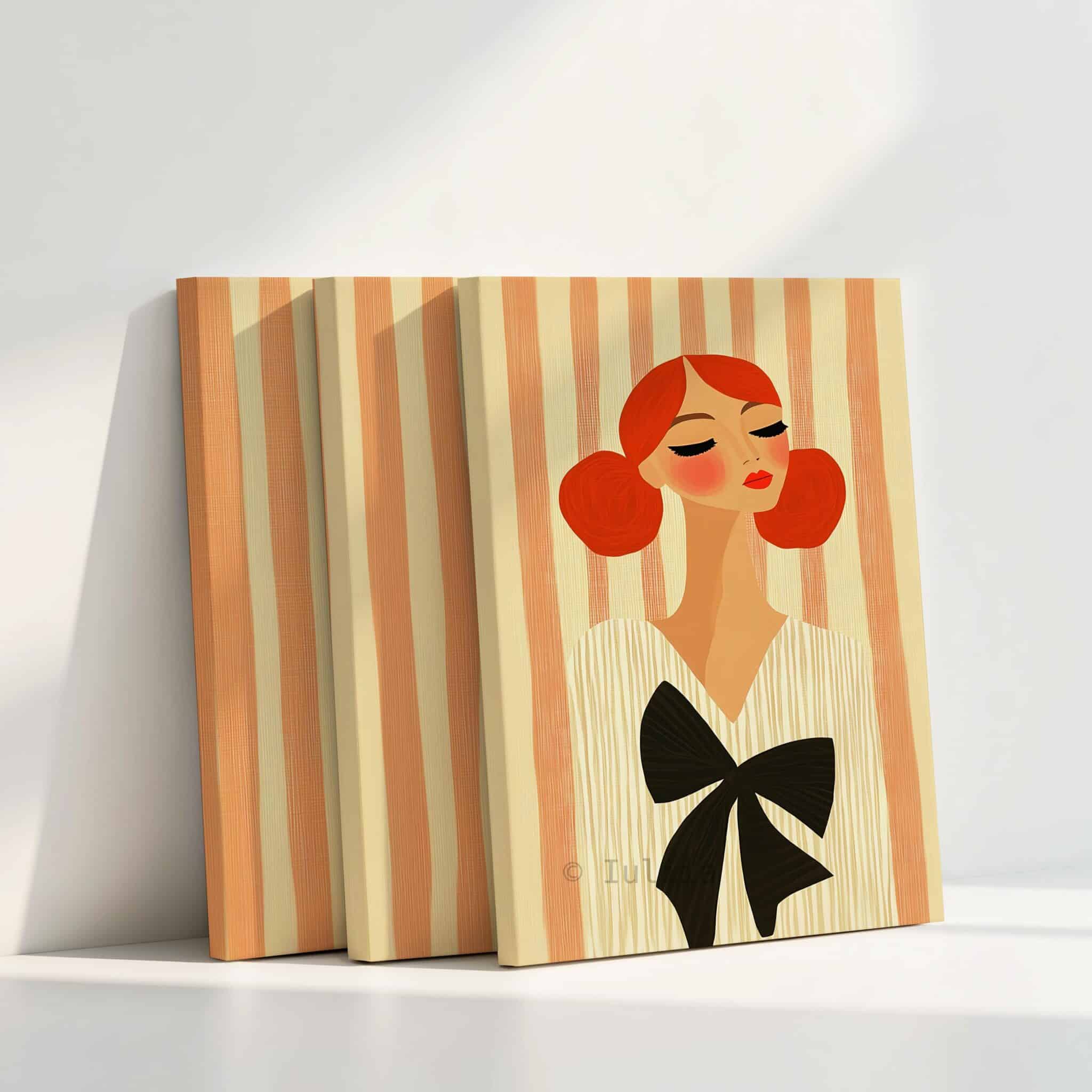 Bow Fashion Triptych Canvas, Elegant Woman Portrait, Contemporary Feminine Wall Decor, Chic Bedroom Statement Artwork, Three Panel Artwork - photo #4