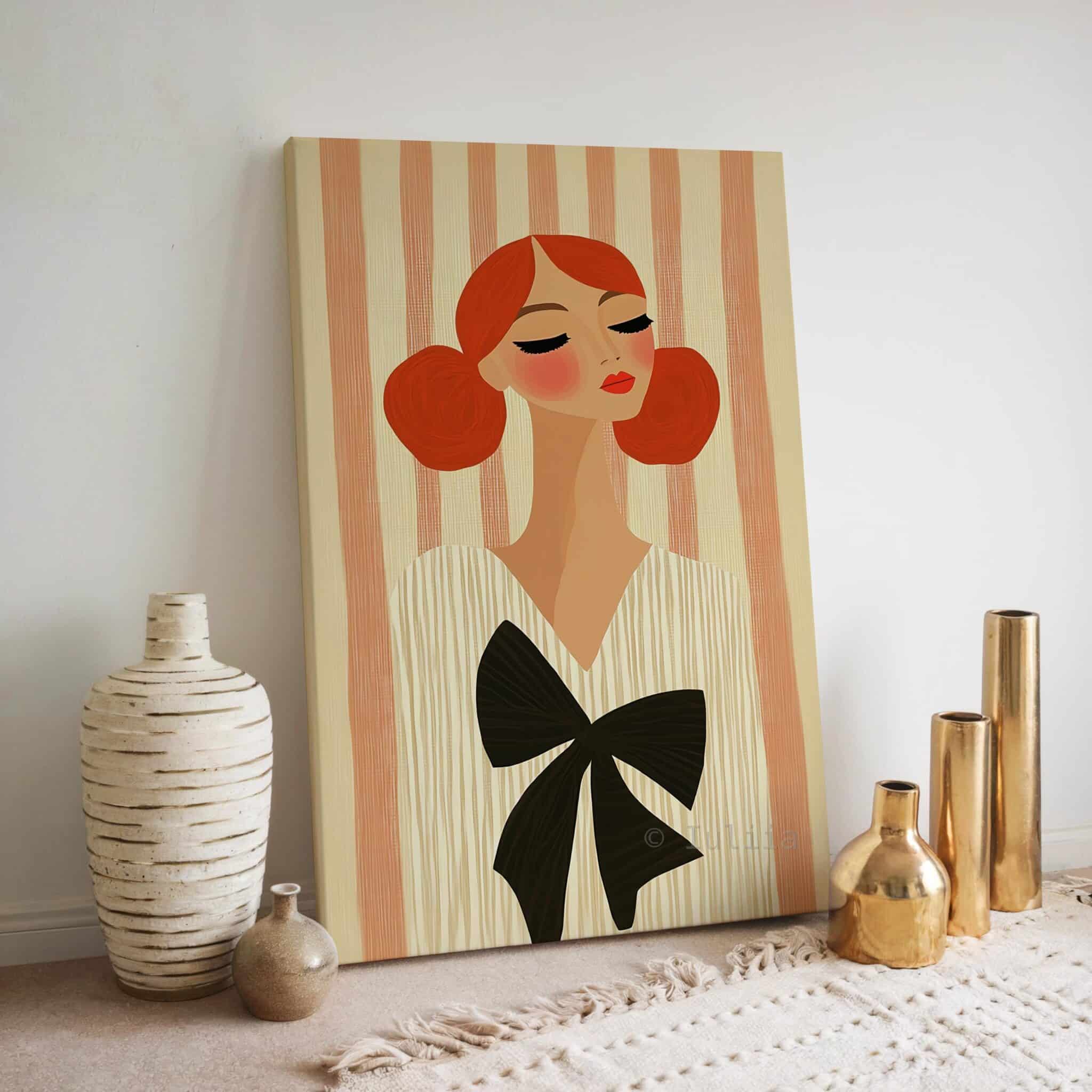 Bow Fashion Triptych Canvas, Elegant Woman Portrait, Contemporary Feminine Wall Decor, Chic Bedroom Statement Artwork, Three Panel Artwork - photo #13
