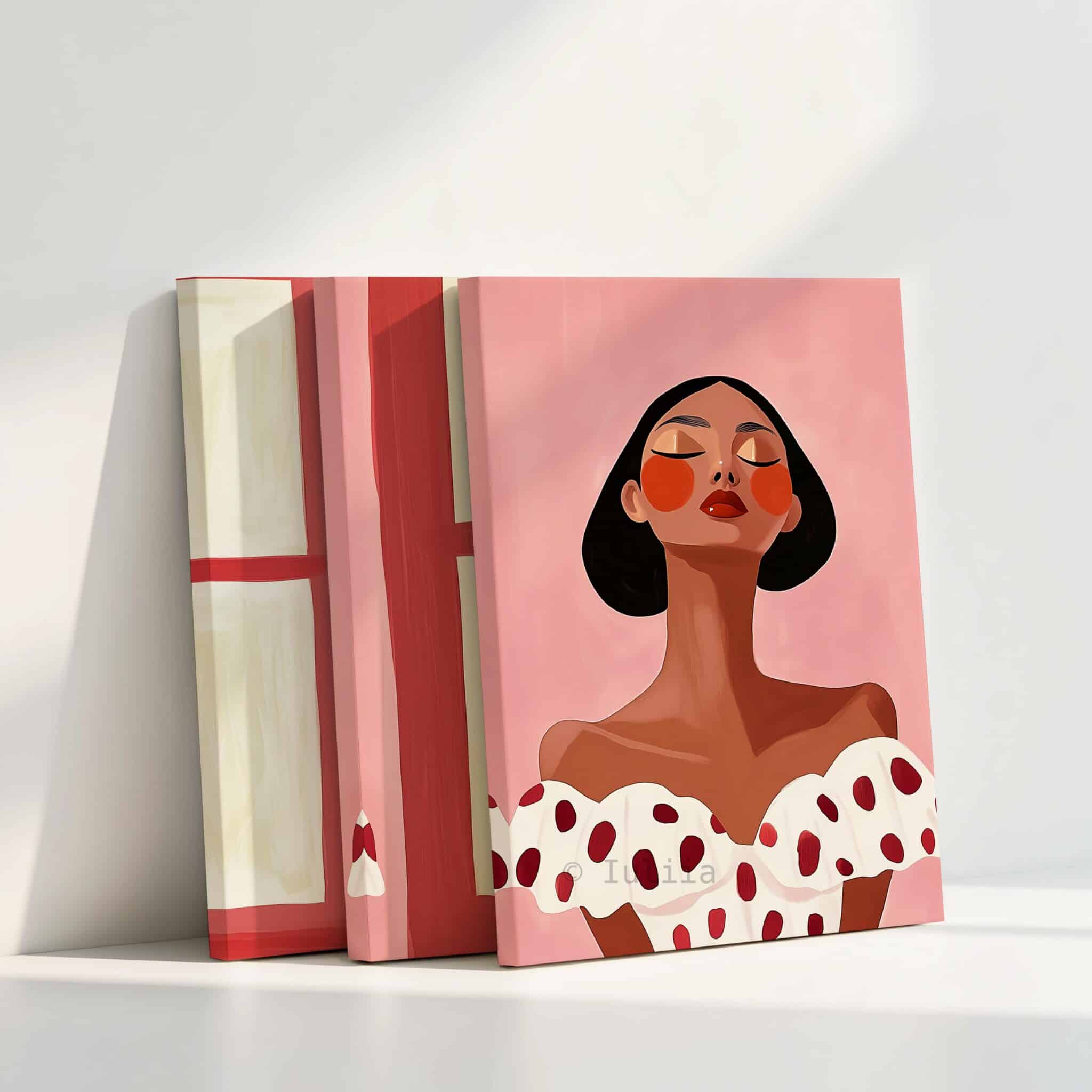 Minimalist Portrait Canvas Triptych, Elegant Woman Set of 3, Blush Pink Contemporary Wall Art, Parisian Apartment Decor - photo #4