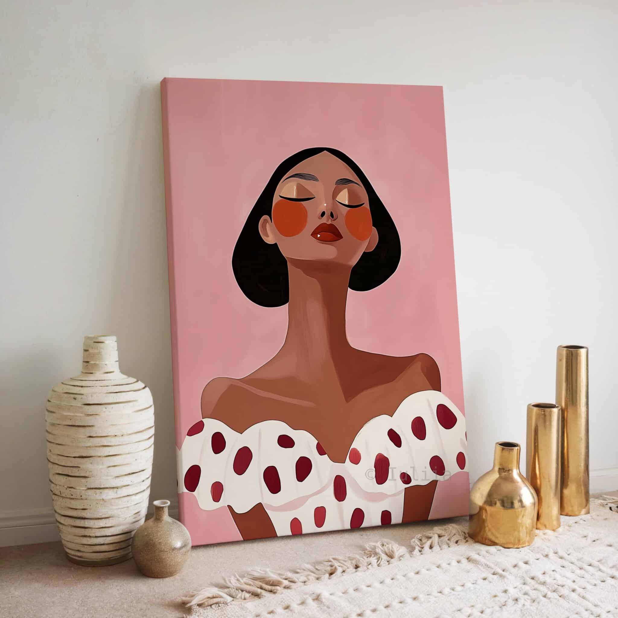 Minimalist Portrait Canvas Triptych, Elegant Woman Set of 3, Blush Pink Contemporary Wall Art, Parisian Apartment Decor - photo #13