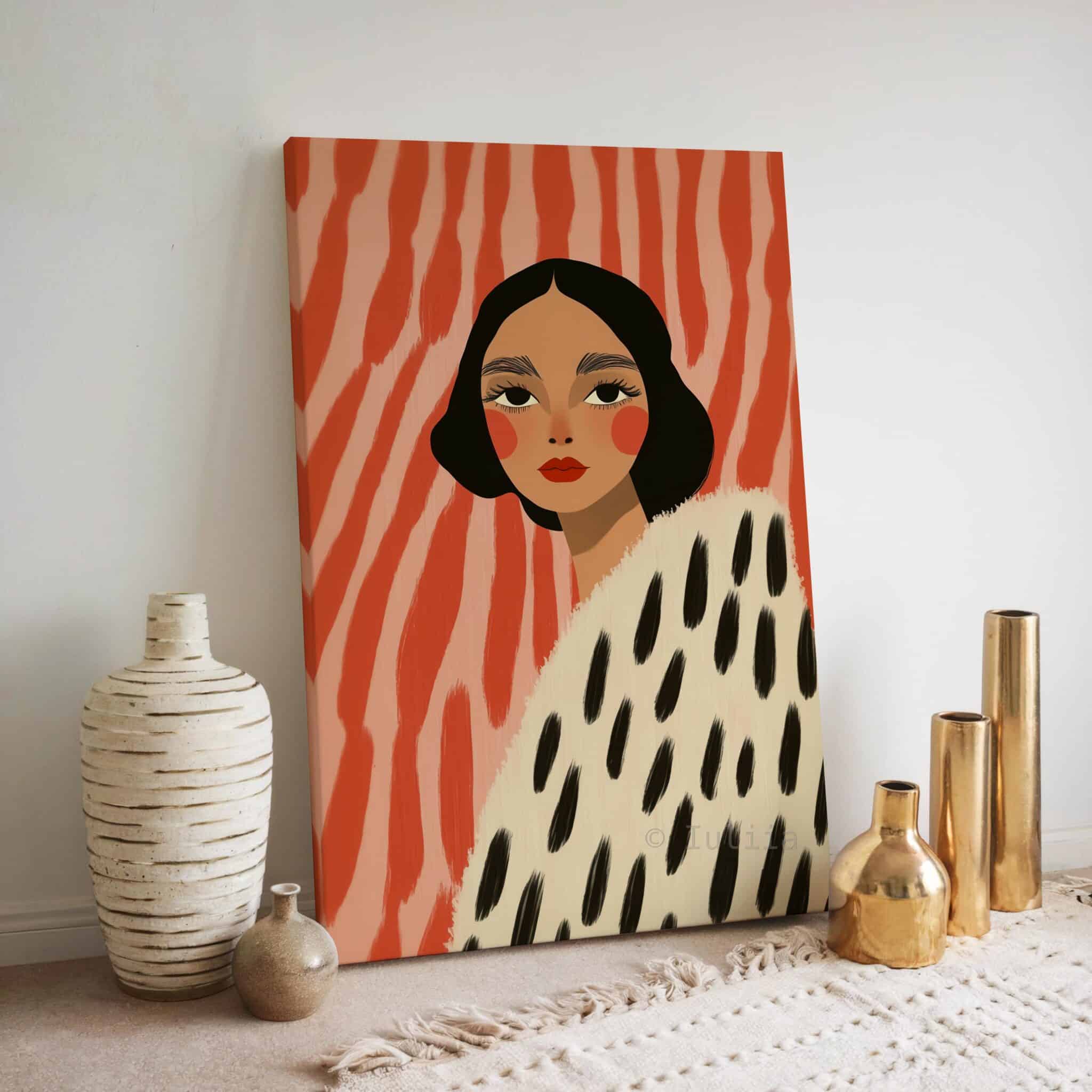 Stylish Woman Canvas Triptych, Contemporary Coral Portrait Set, Botanical Fashion Illustration, Modern Living Room Statement Wall Decor - photo #13