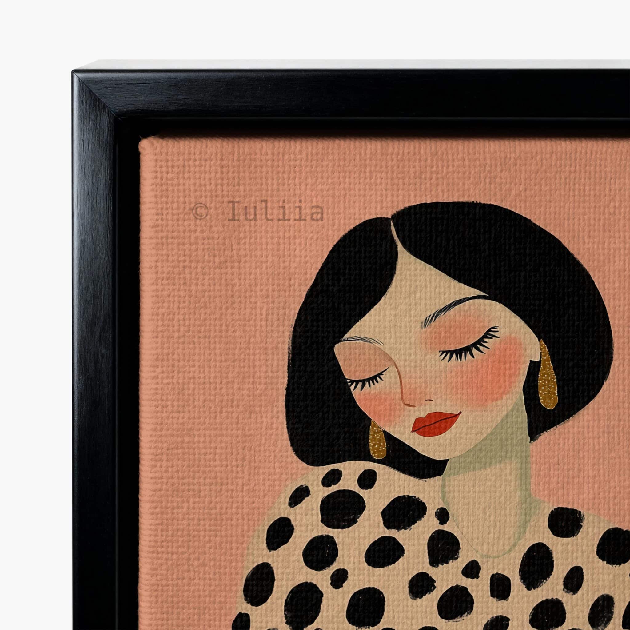 Fashion Portrait Canvas, Chic Polka Dot Woman Illustration Set, Large Contemporary Wall Decor, Blush Pink Artwork for Modern Home - photo #7