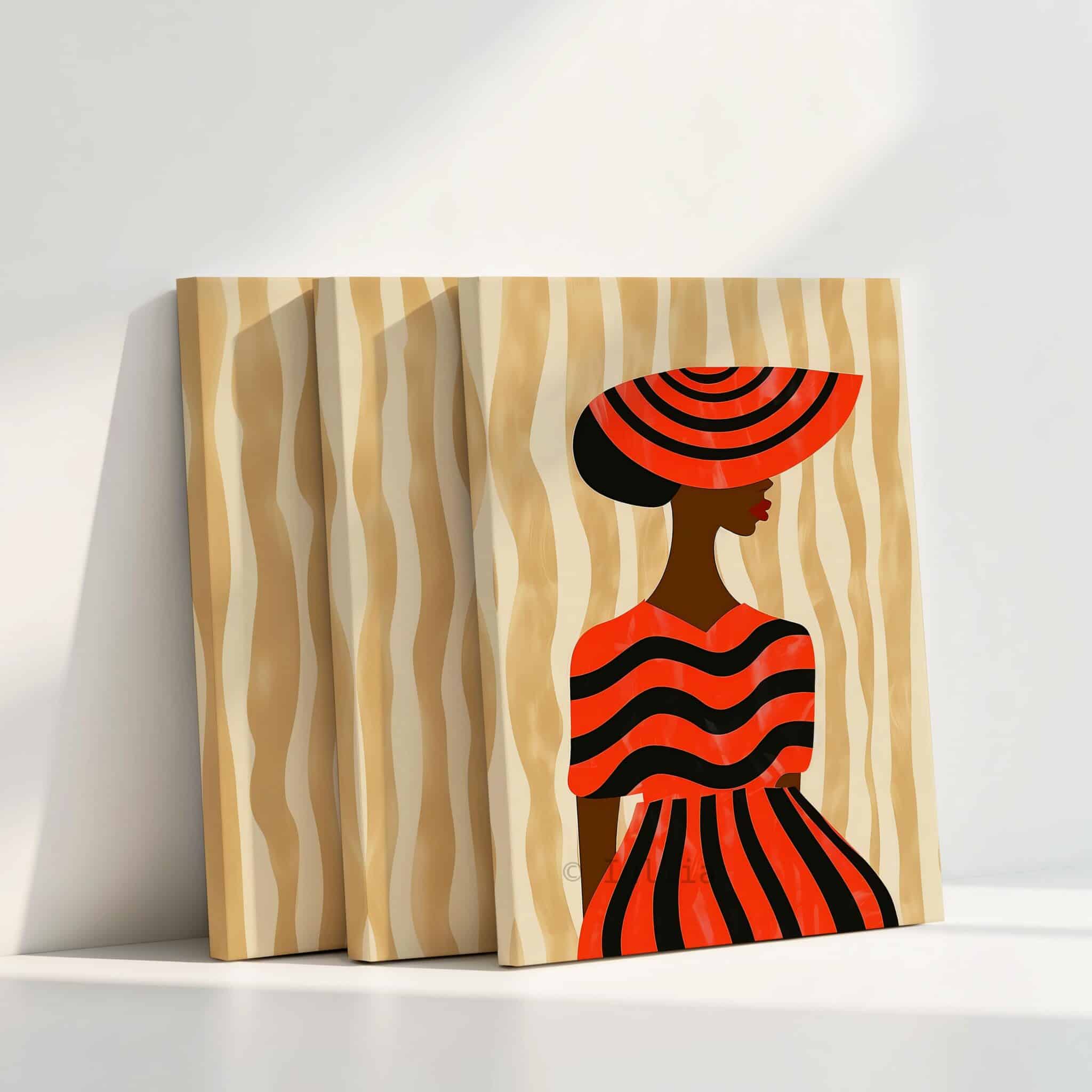 Fashion Illustration Set of 3 Canvas, Modern Woman Portrait Three Panels, Coral Graphic Artwork, Boutique Style Wall Decor for Living Room Bedroom - photo #4
