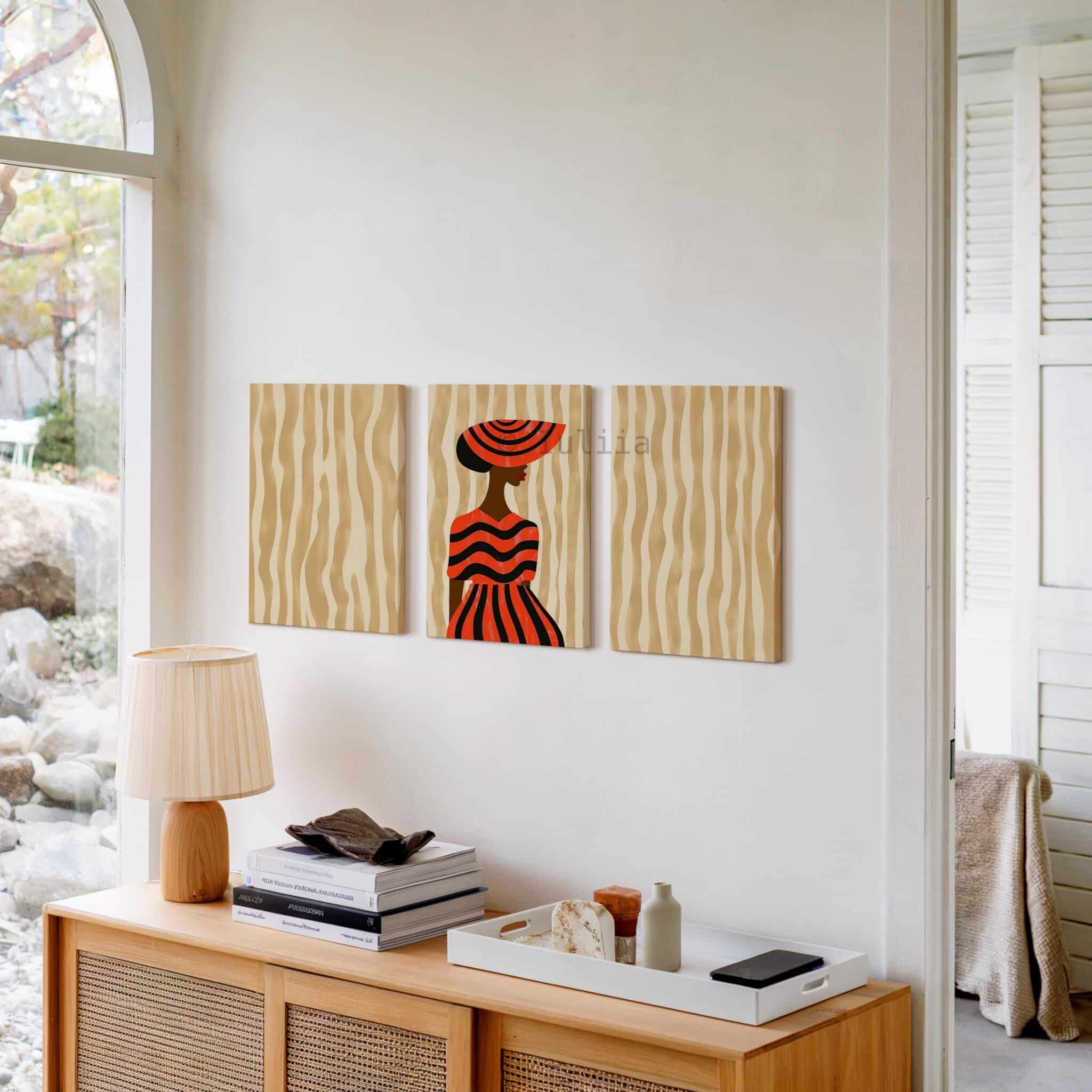 Fashion Illustration Set of 3 Canvas, Modern Woman Portrait Three Panels, Coral Graphic Artwork, Boutique Style Wall Decor for Living Room Bedroom - photo #9