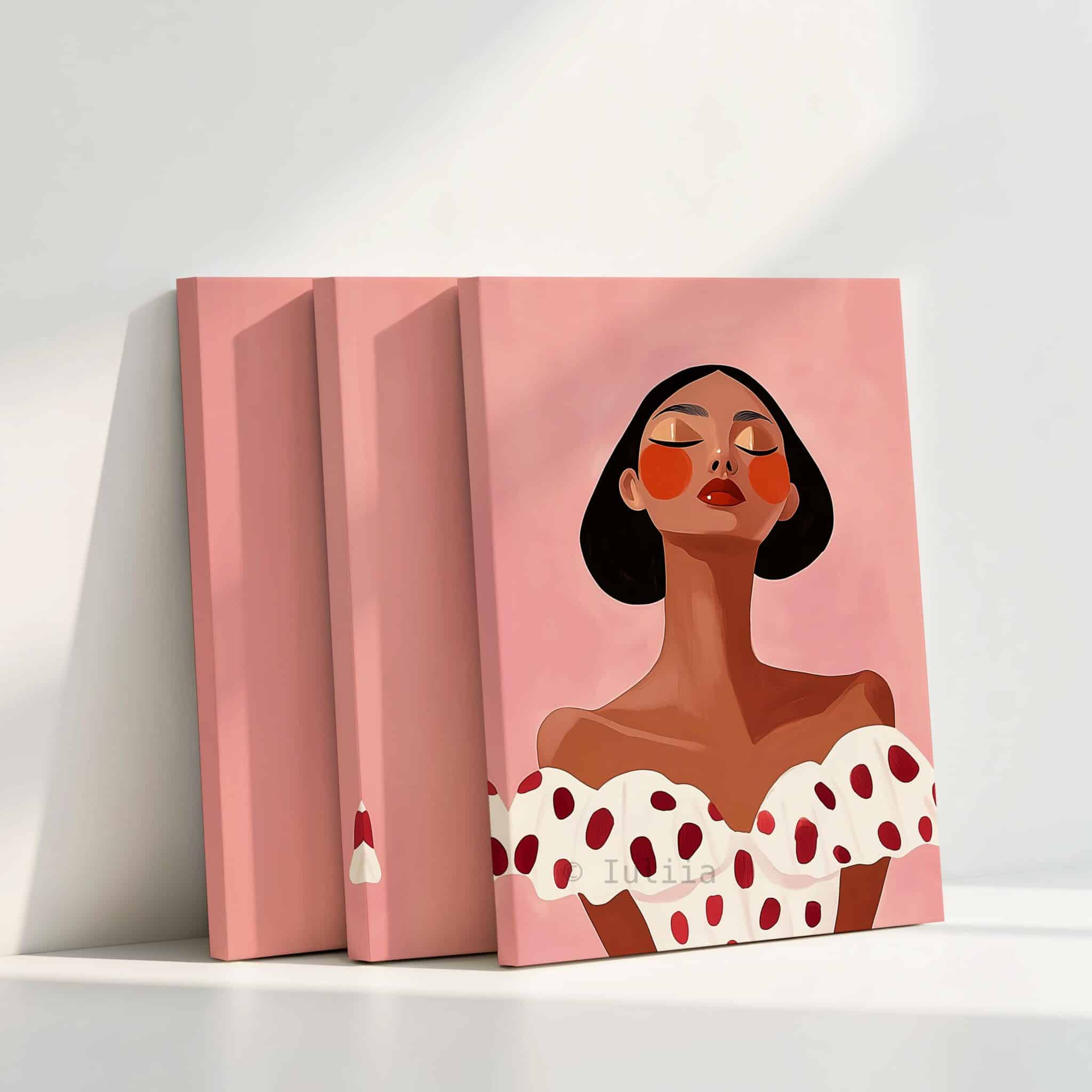 Elegant Woman Canvas Art, Minimalist Pink Portrait Triptych, Contemporary Feminine Wall Decor, Statement Artwork for Chic Bedroom Living Room - photo #4