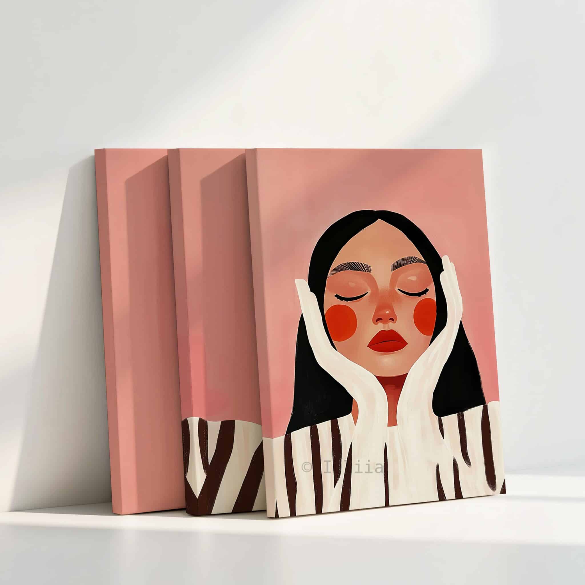 Serene Portrait Canvas Wall Art, Minimalist Blush Woman Illustration Set, Contemporary Pink Wall Decor, Peaceful Bedroom Living Room Artwork - photo #4