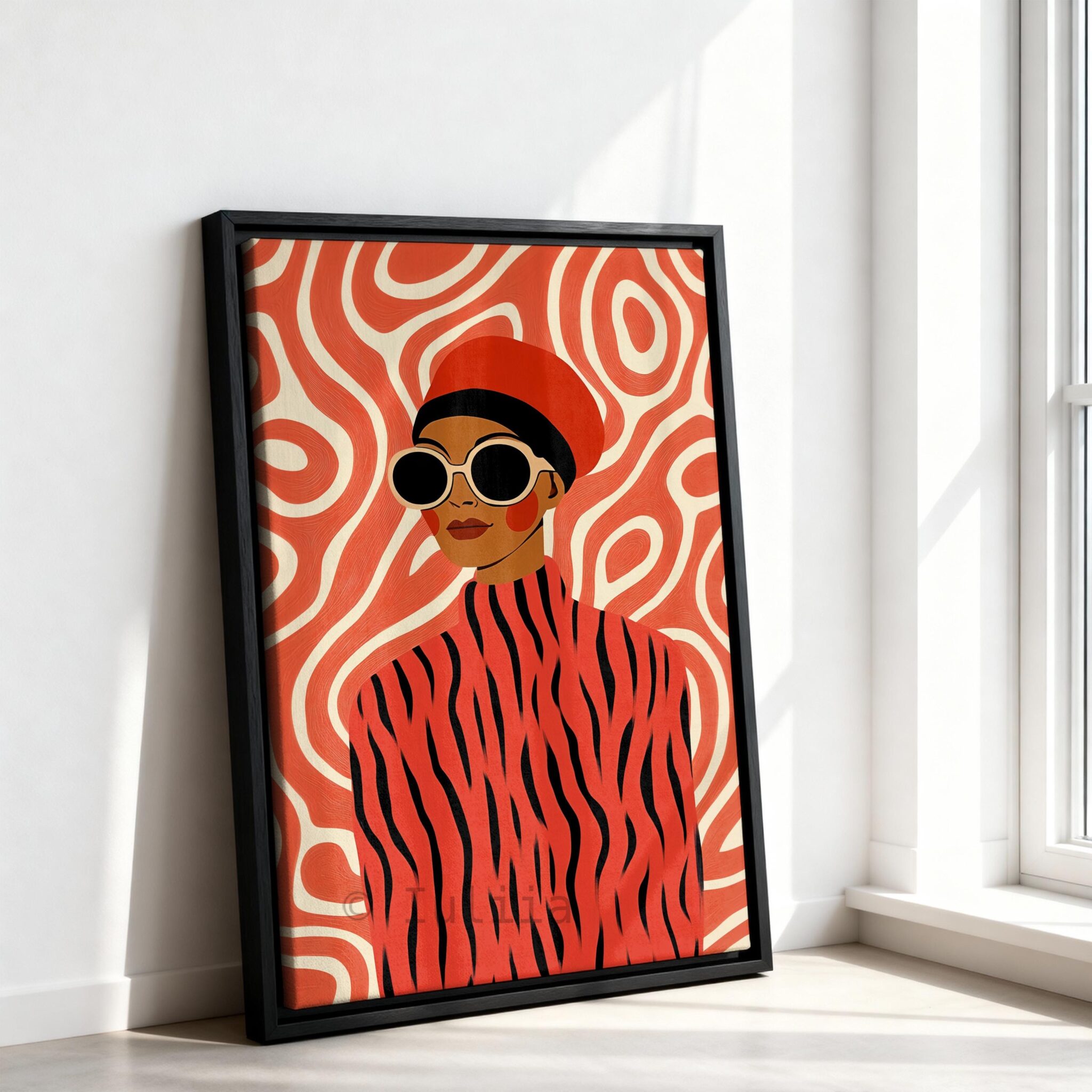 Fashion Wall Three Pieces Art, Modern Woman Portrait Canvas, Graphic Contemporary Artwork, Coral Statement Decor, Designer Living Room Panels - photo #11