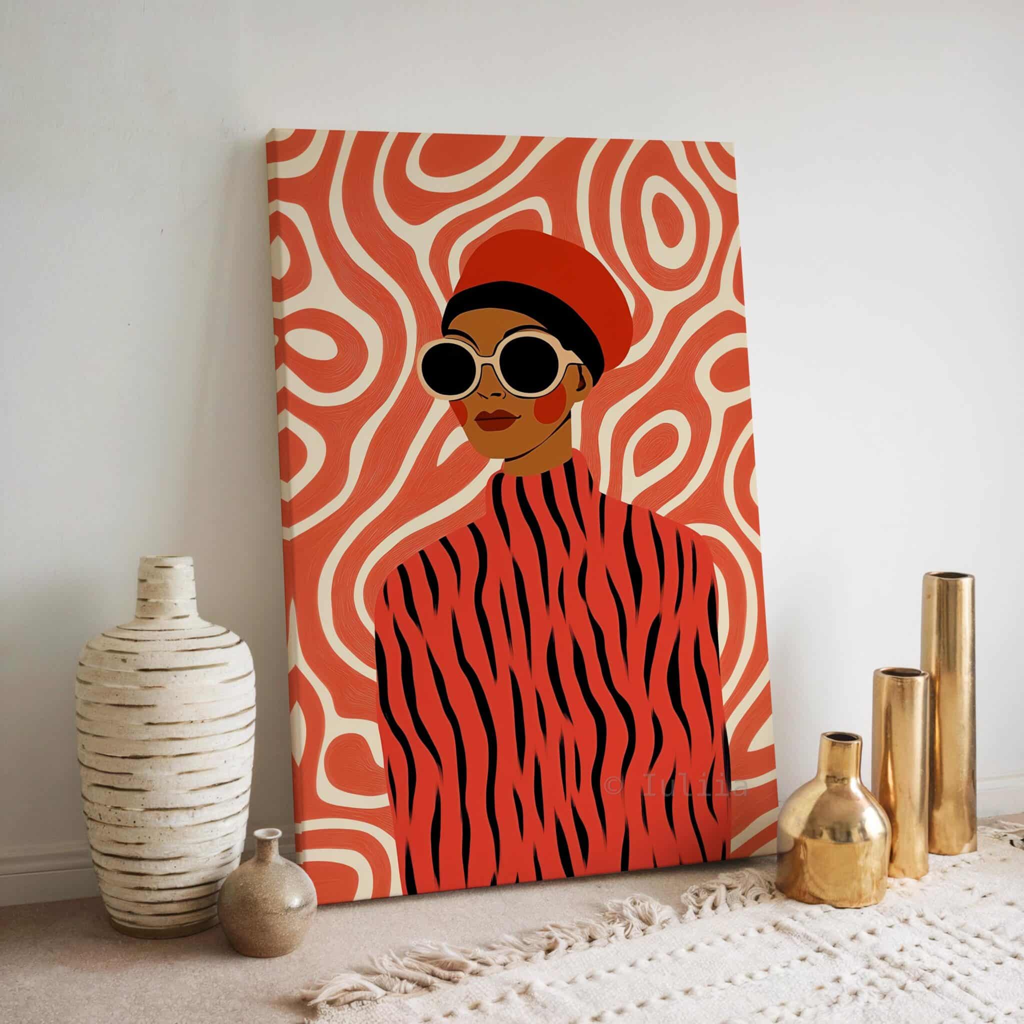 Fashion Wall Three Pieces Art, Modern Woman Portrait Canvas, Graphic Contemporary Artwork, Coral Statement Decor, Designer Living Room Panels - photo #13