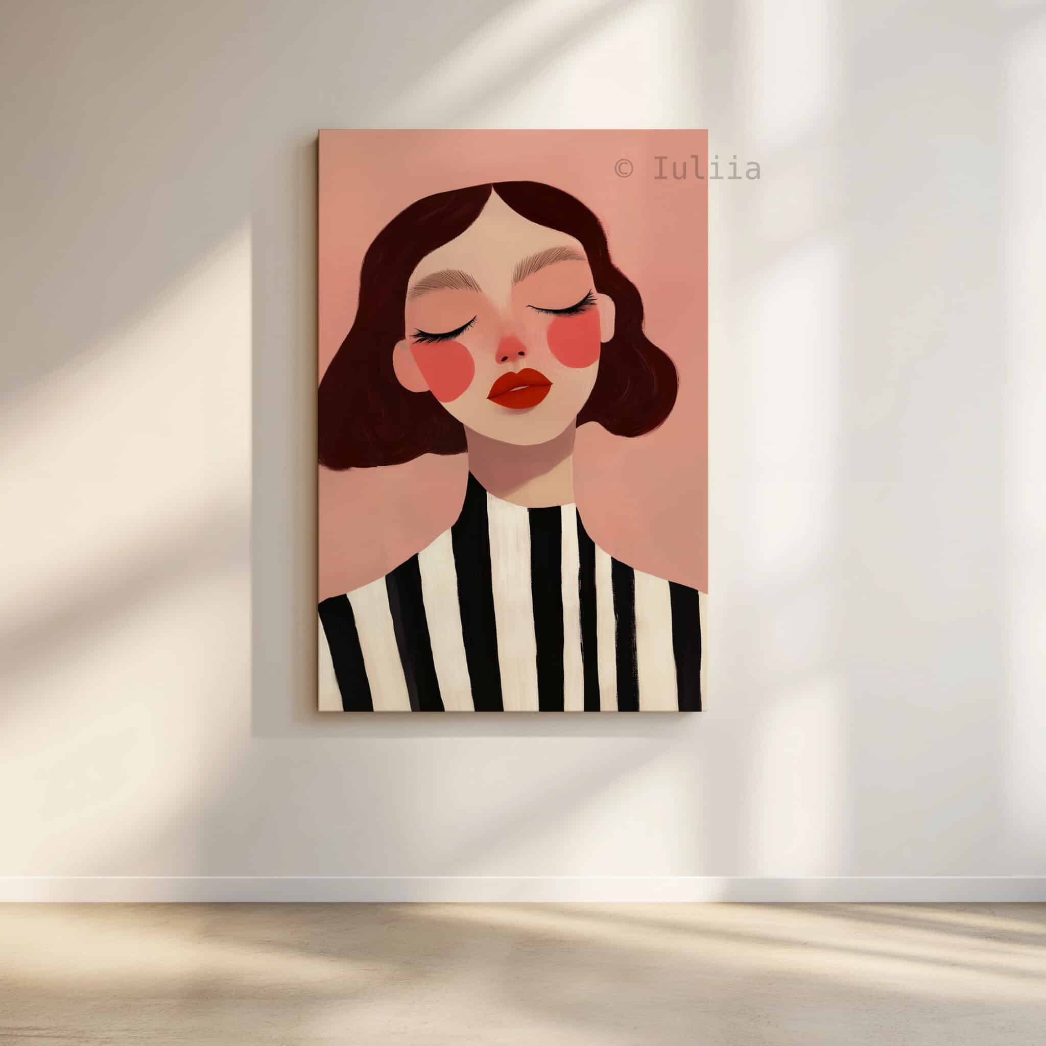 Feminine Wall Art, Blush Woman Portrait on Canvas, Contemporary Bedroom Decor