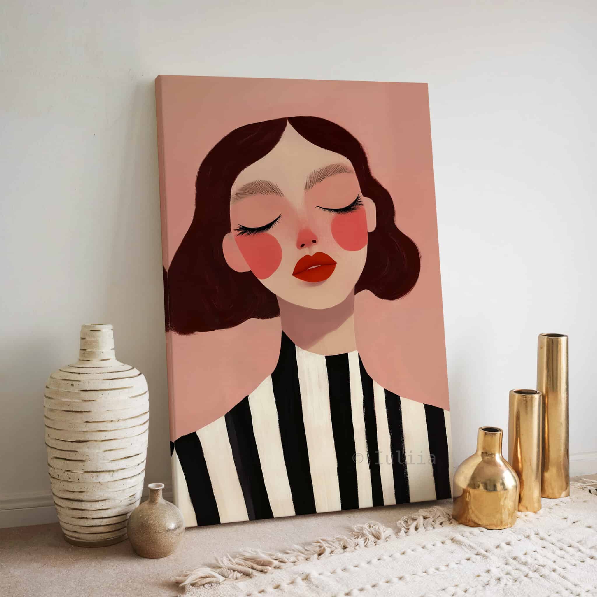 Feminine Wall Art, Blush Woman Portrait on Canvas, Contemporary Bedroom Decor - photo #4