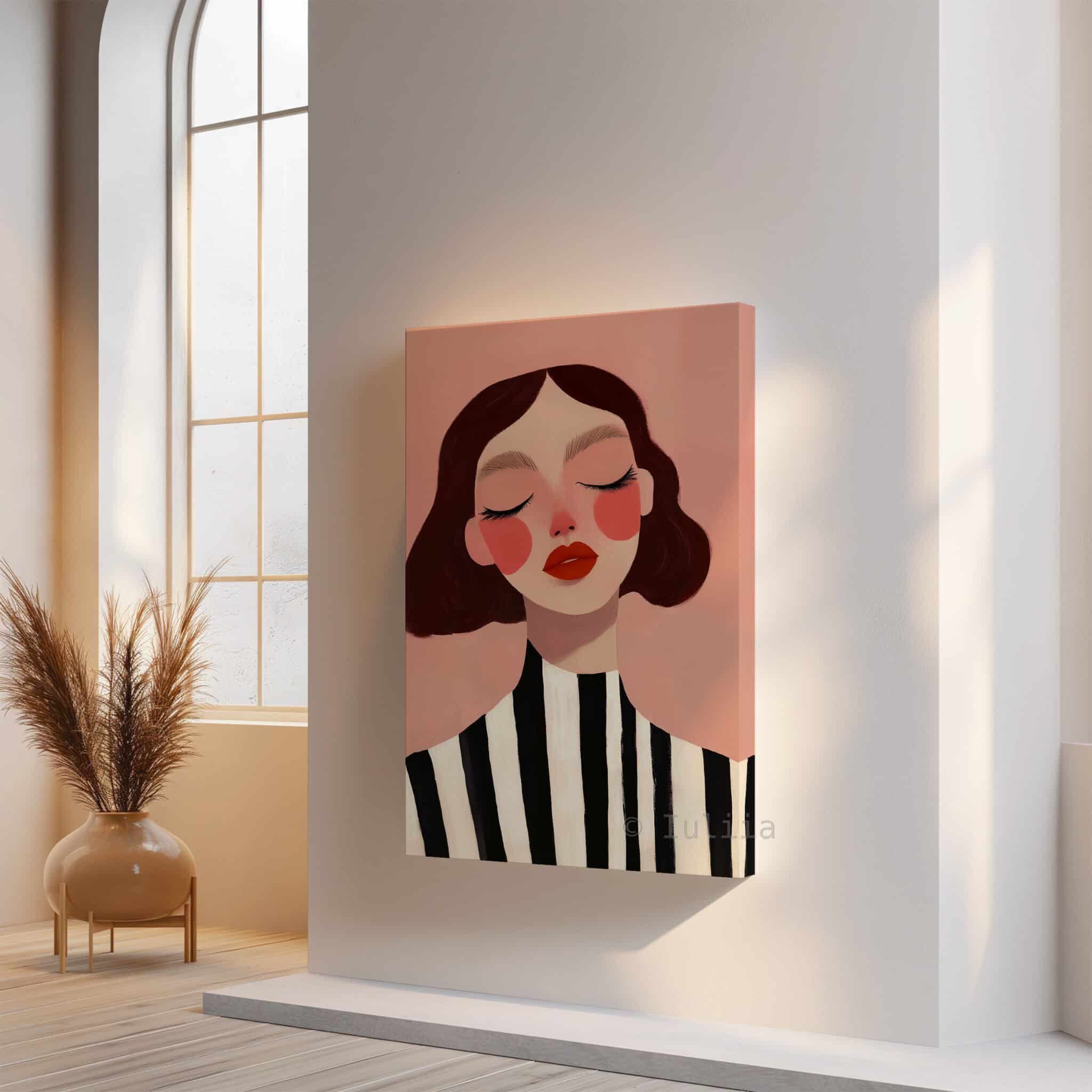 Feminine Wall Art, Blush Woman Portrait on Canvas, Contemporary Bedroom Decor - photo #6