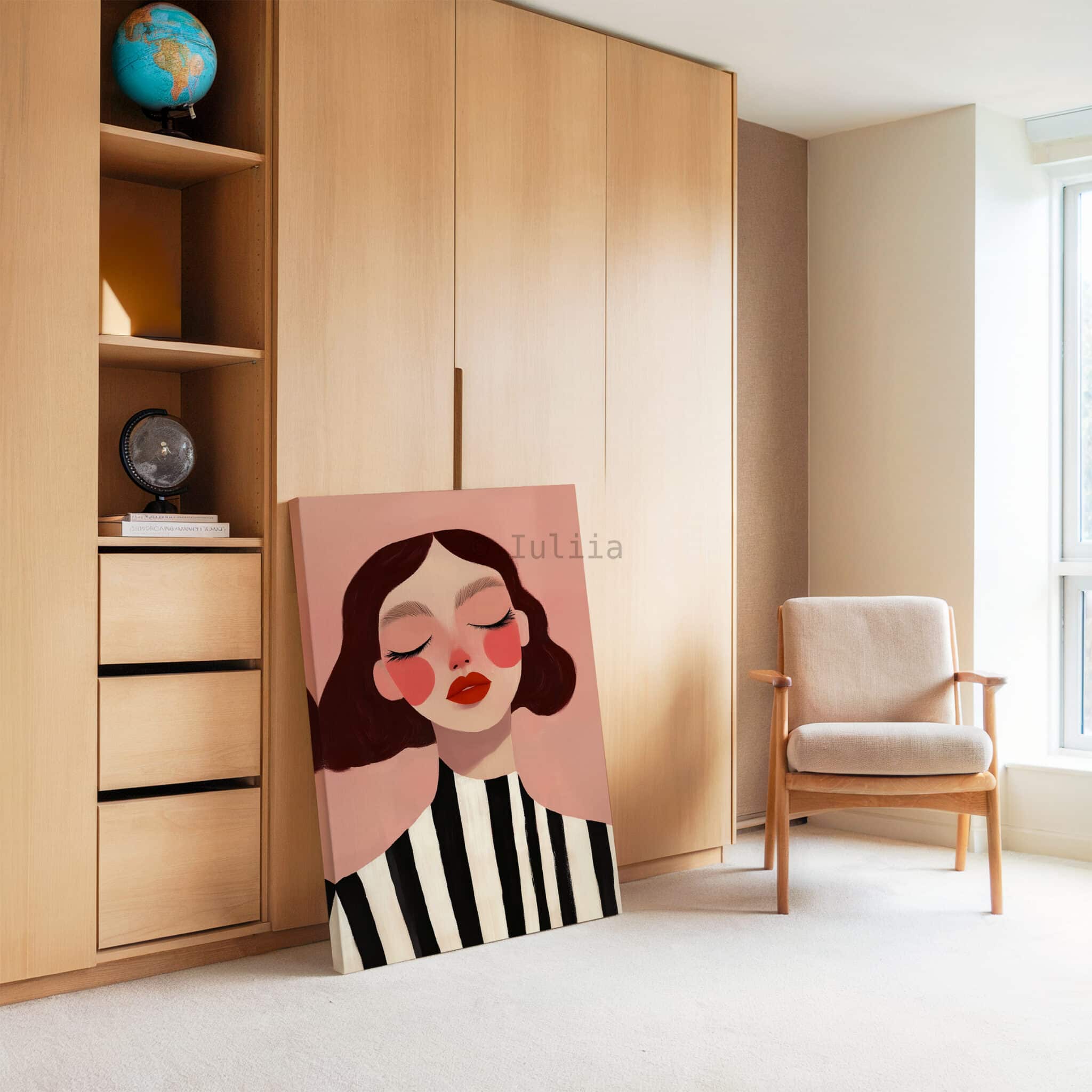 Feminine Wall Art, Blush Woman Portrait on Canvas, Contemporary Bedroom Decor - photo #3