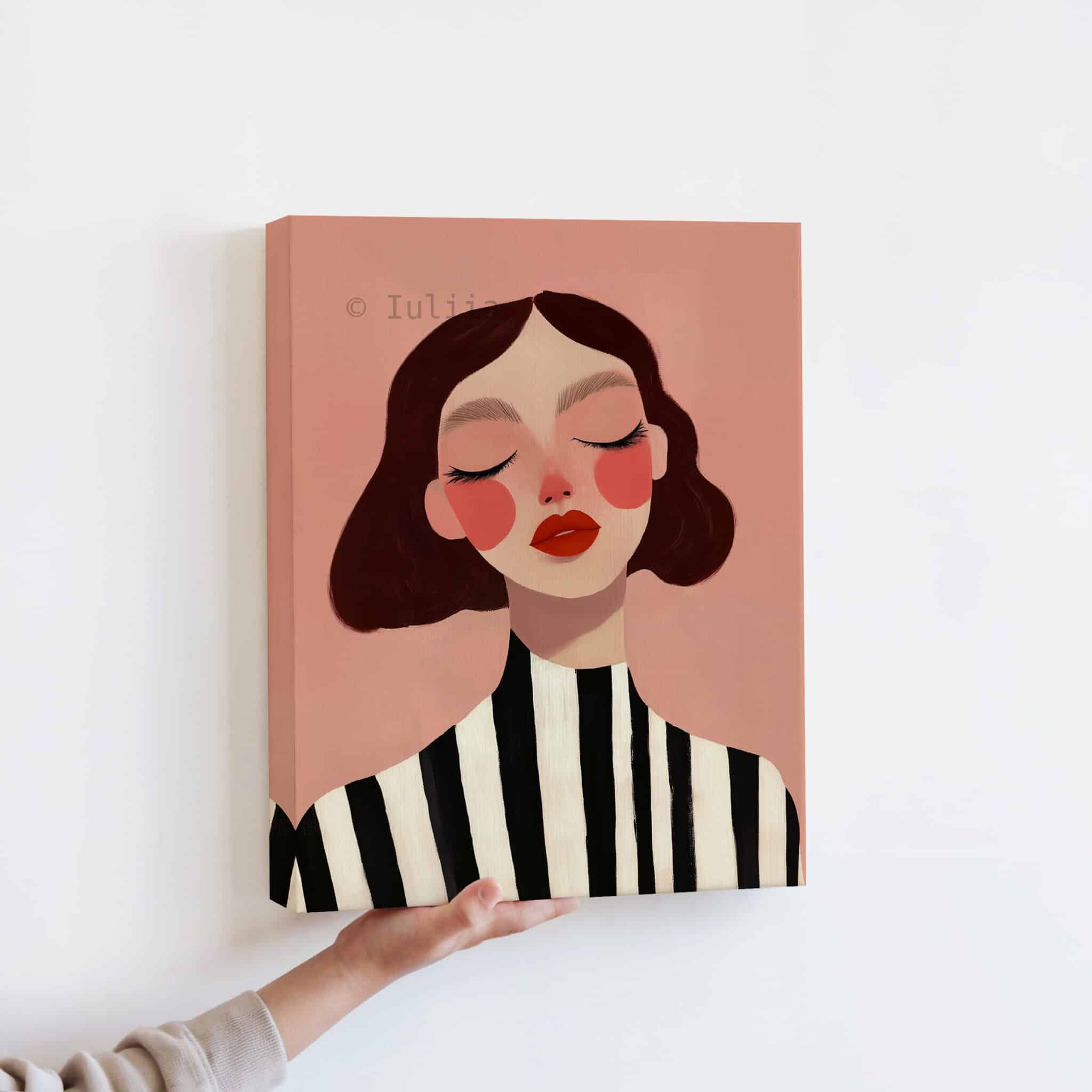 Feminine Wall Art, Blush Woman Portrait on Canvas, Contemporary Bedroom Decor - photo #12