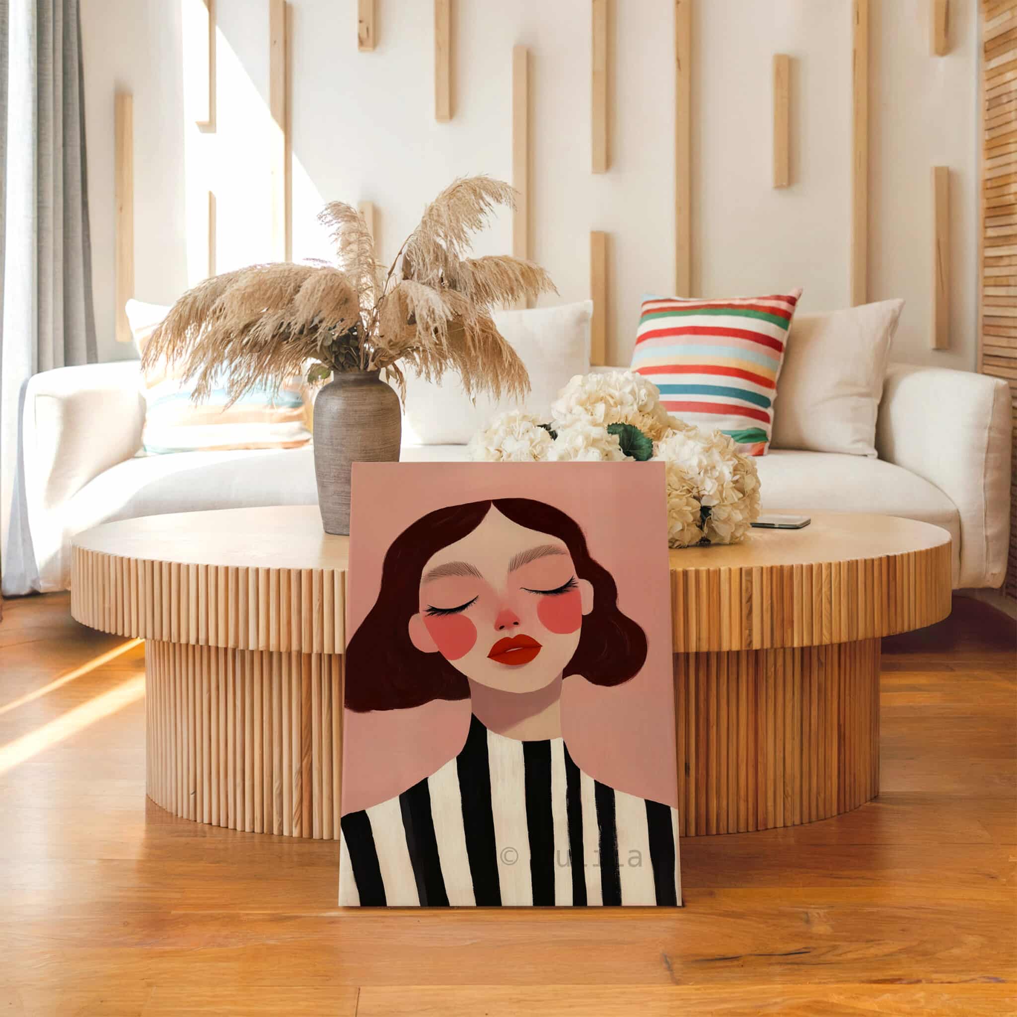 Feminine Wall Art, Blush Woman Portrait on Canvas, Contemporary Bedroom Decor - photo #13