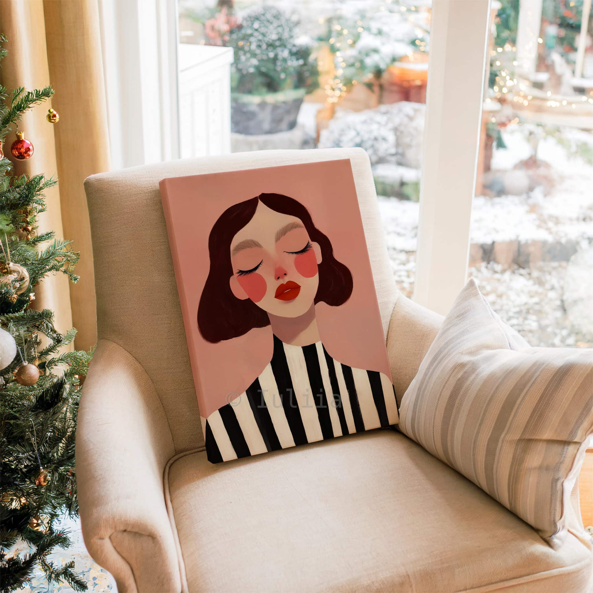 Feminine Wall Art, Blush Woman Portrait on Canvas, Contemporary Bedroom Decor - photo #14