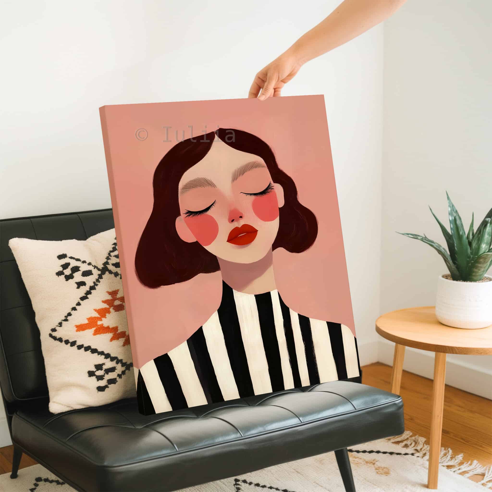 Feminine Wall Art, Blush Woman Portrait on Canvas, Contemporary Bedroom Decor - photo #2