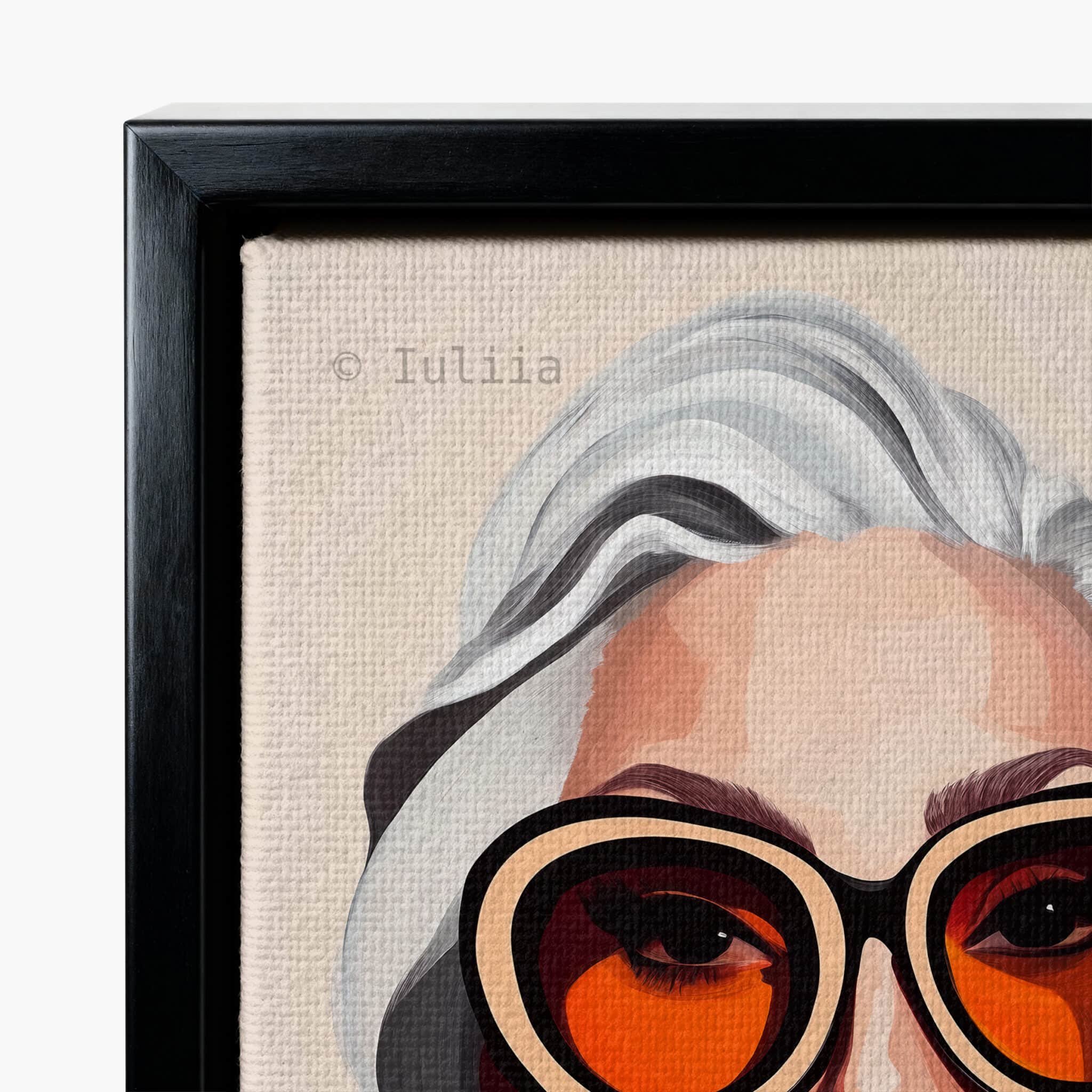 Elegant Woman Art Canvas, Silver-Haired Portrait, Statement Glasses Print, Sophisticated Contemporary Decor - photo #9