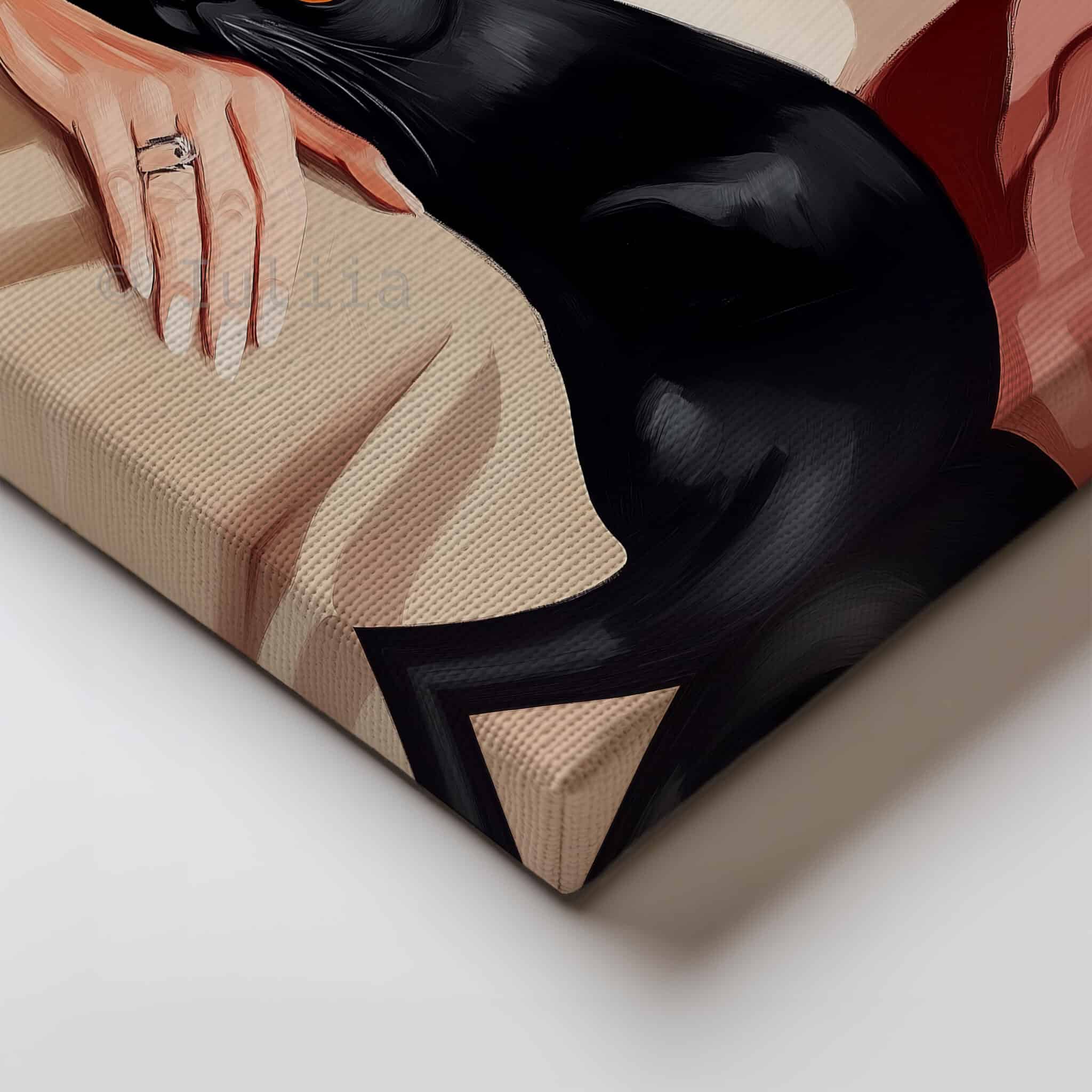 Lady with Black Cat Art Canvas, Stylish Woman with Feline Companion, Contemporary Home Decor - photo #1