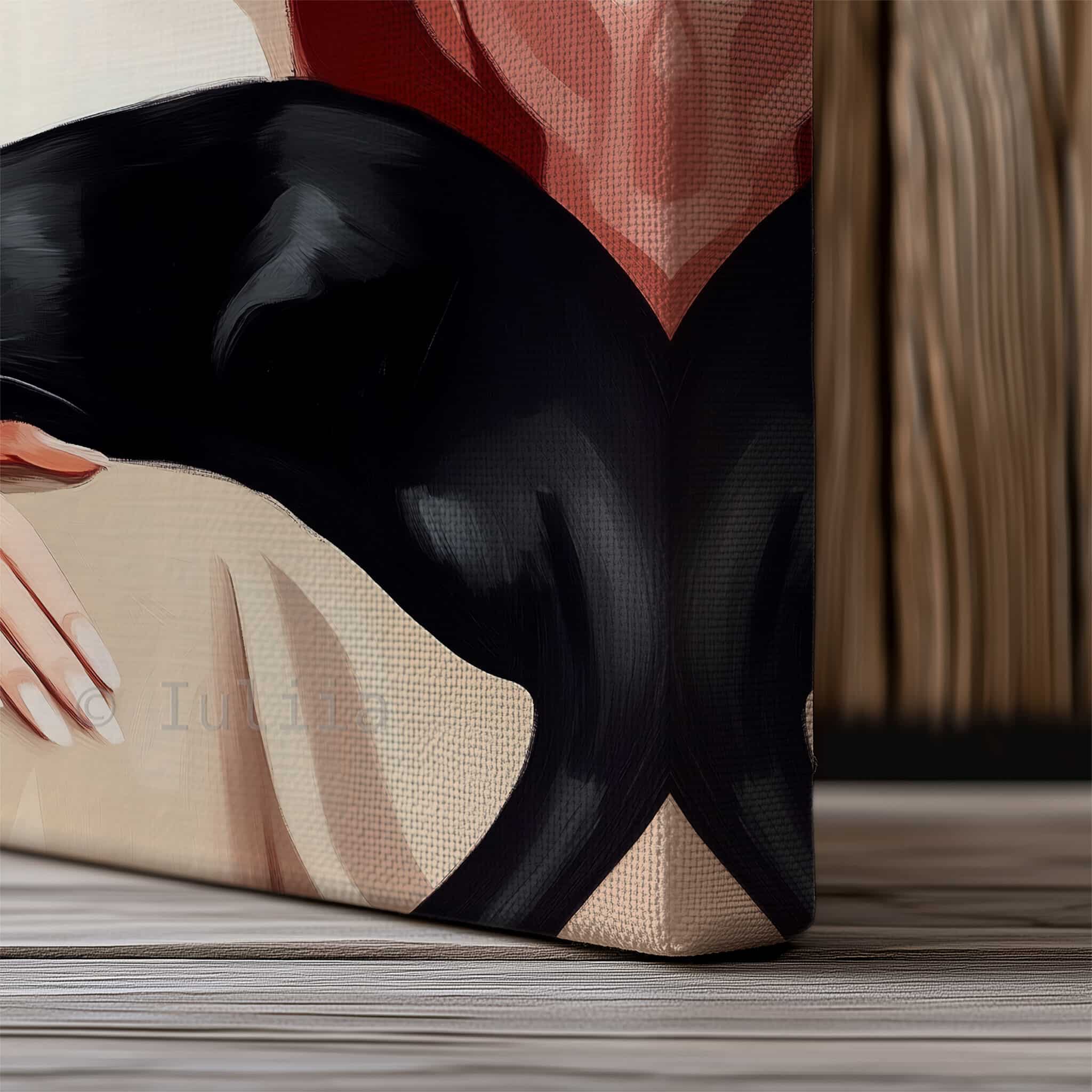 Lady with Black Cat Art Canvas, Stylish Woman with Feline Companion, Contemporary Home Decor - photo #18